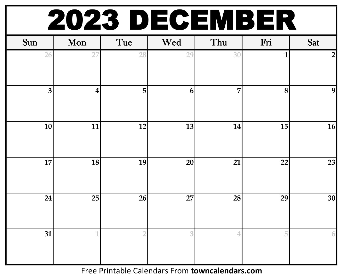 Printable December 2023 Calendar Towncalendars