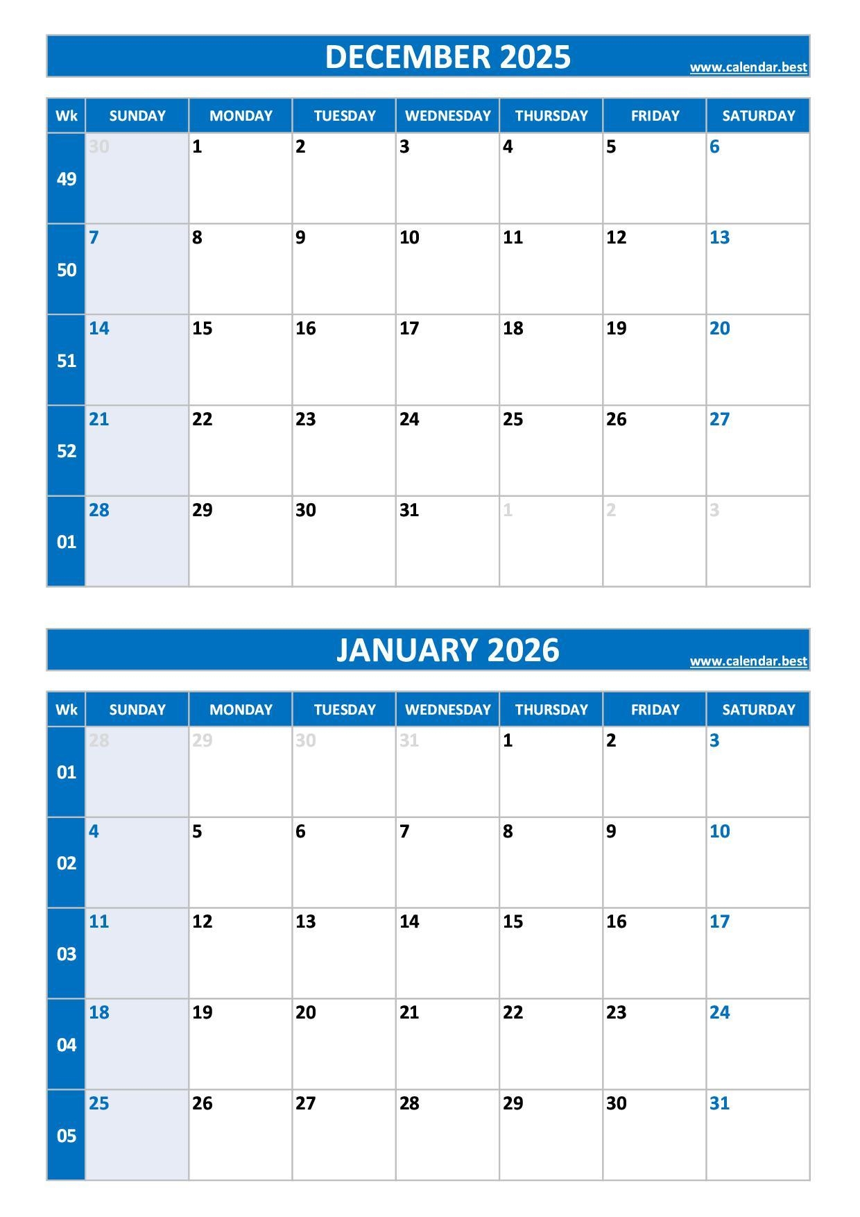 Printable December 2025 And January 2026 Calendar Free PDF amp JPG 
