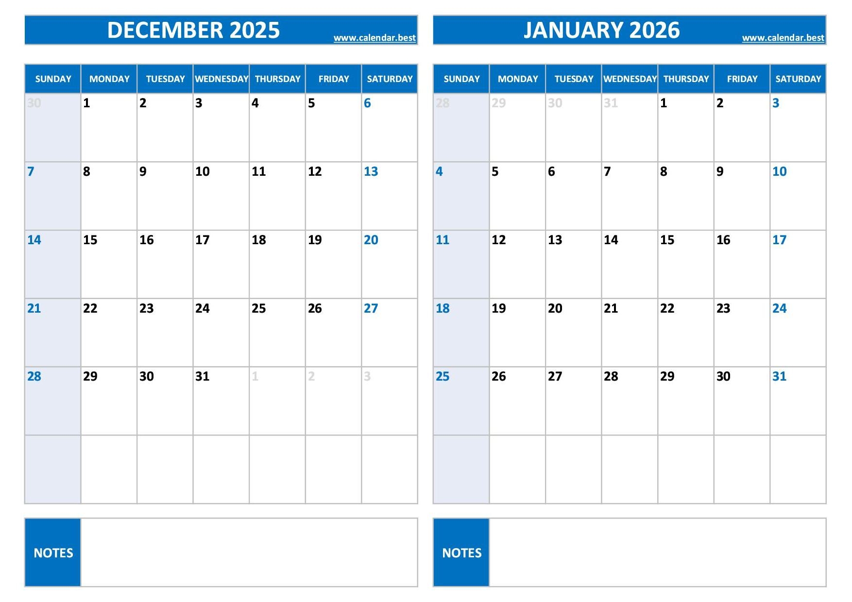 Printable December 2025 And January 2026 Calendar Free PDF amp JPG 