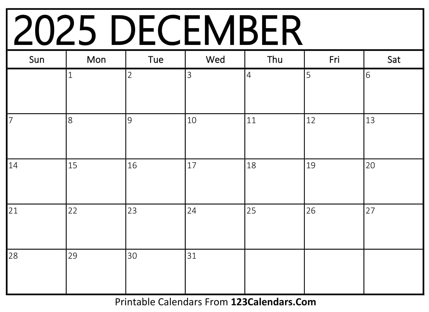 Printable December 2025 Calendar Templates Easy To Download amp Print