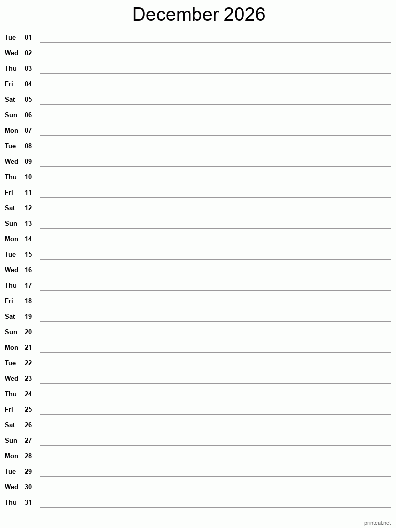 Printable December 2026 Calendar Free Printable Calendars