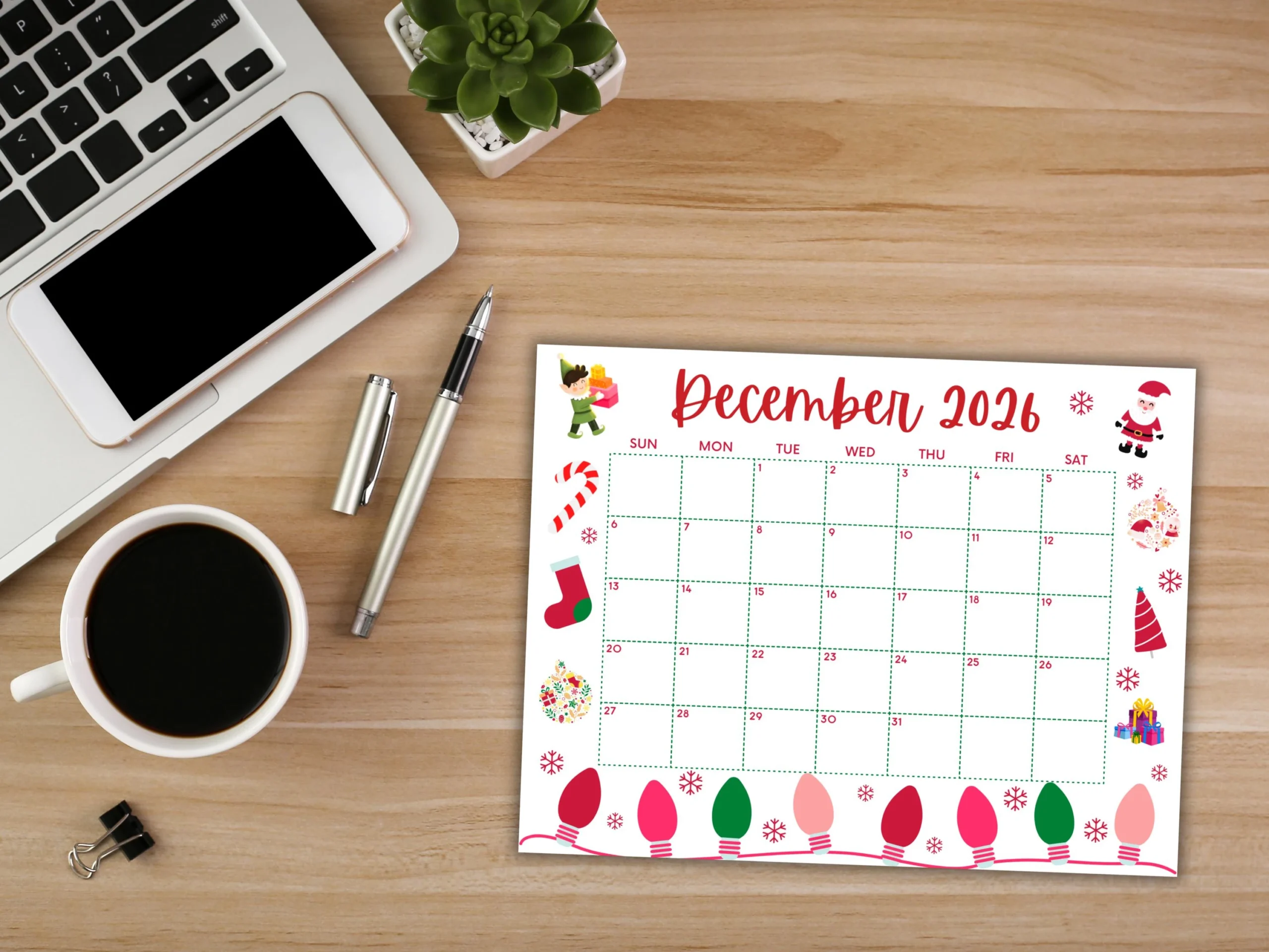 Printable December Calendar 2026 Christmas Calendar Holiday 
