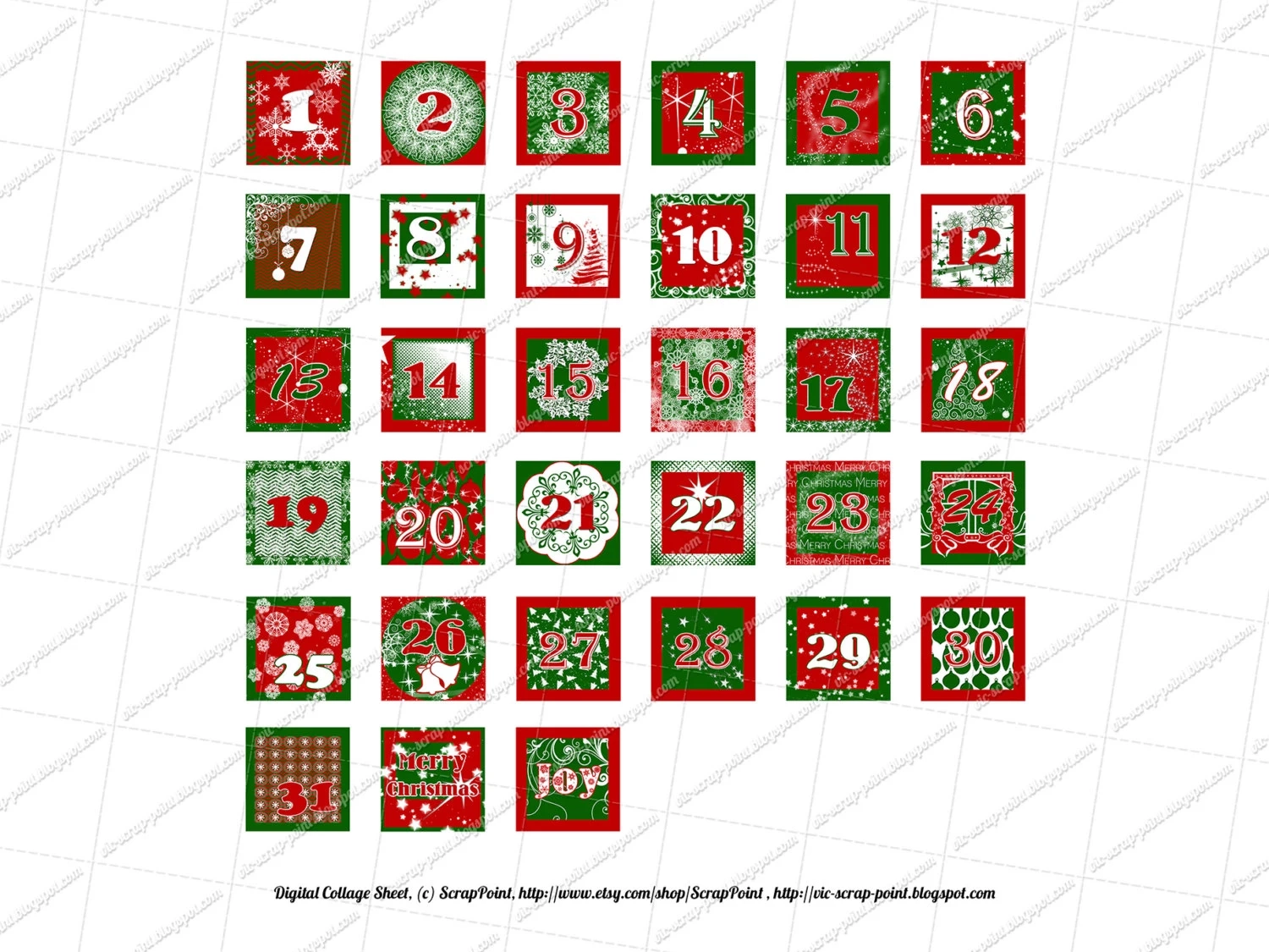 Printable DECEMBER DAILY NUMBERS 1 1 5 2 amp 3 Inch Squares 