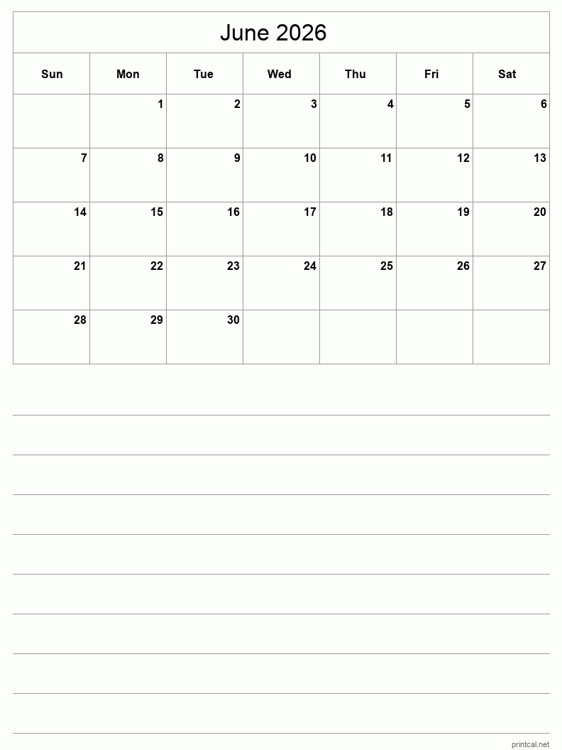 Printable June 2026 Calendar Free Printable Calendars