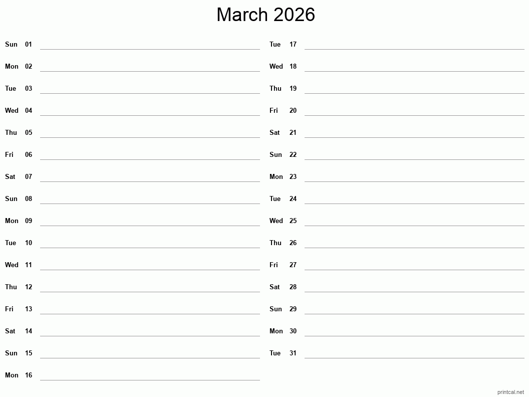 Printable March 2026 Calendar Free Printable Calendars