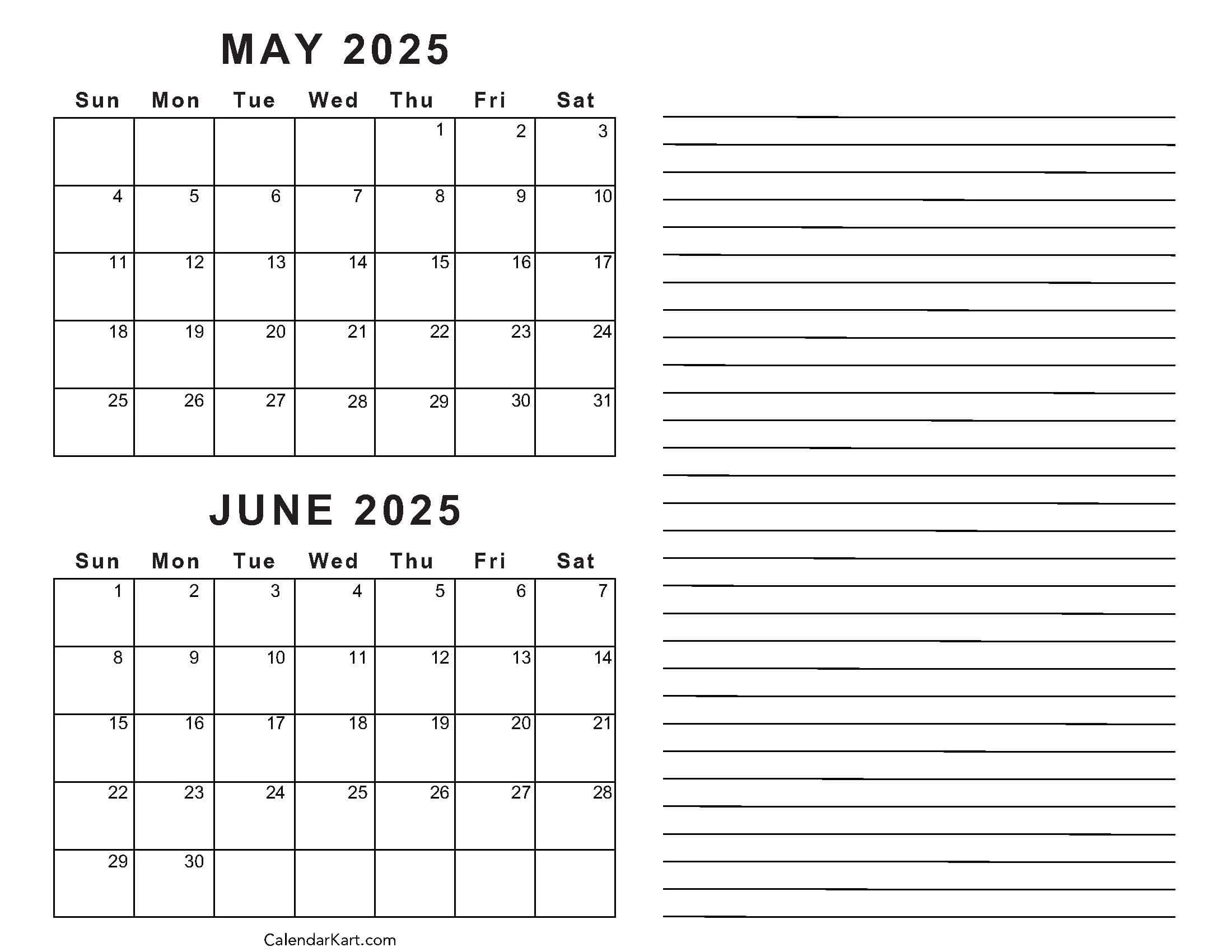 June 2025 Weekly Calendar