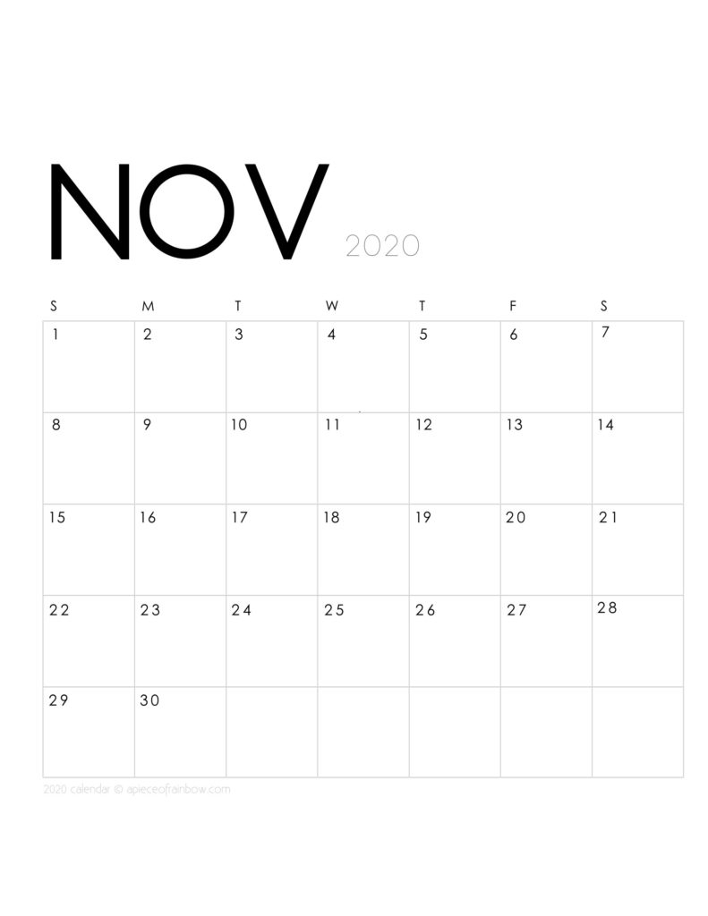 Printable November 2020 Calendar Monthly Planner 2 Designs 