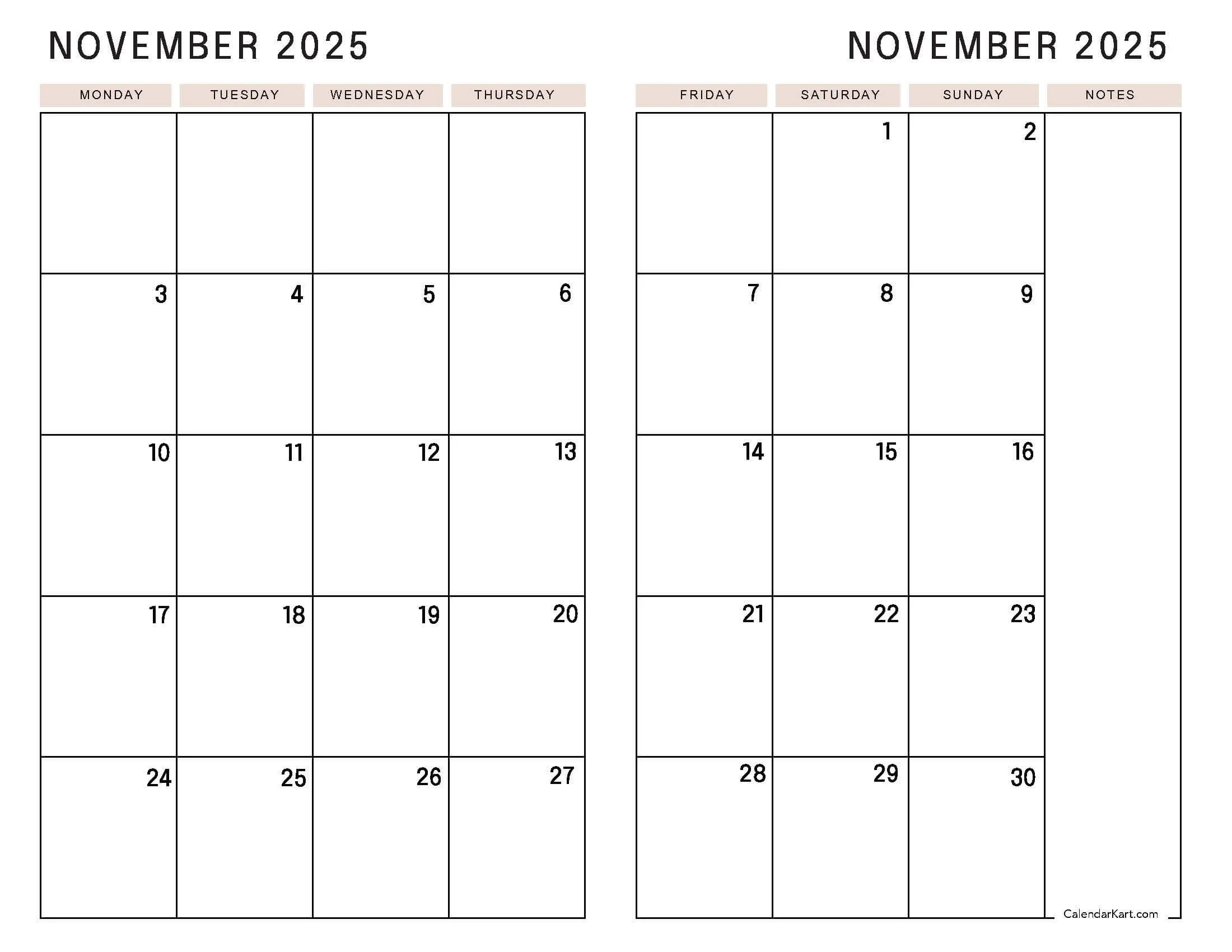 Calendar Printable November