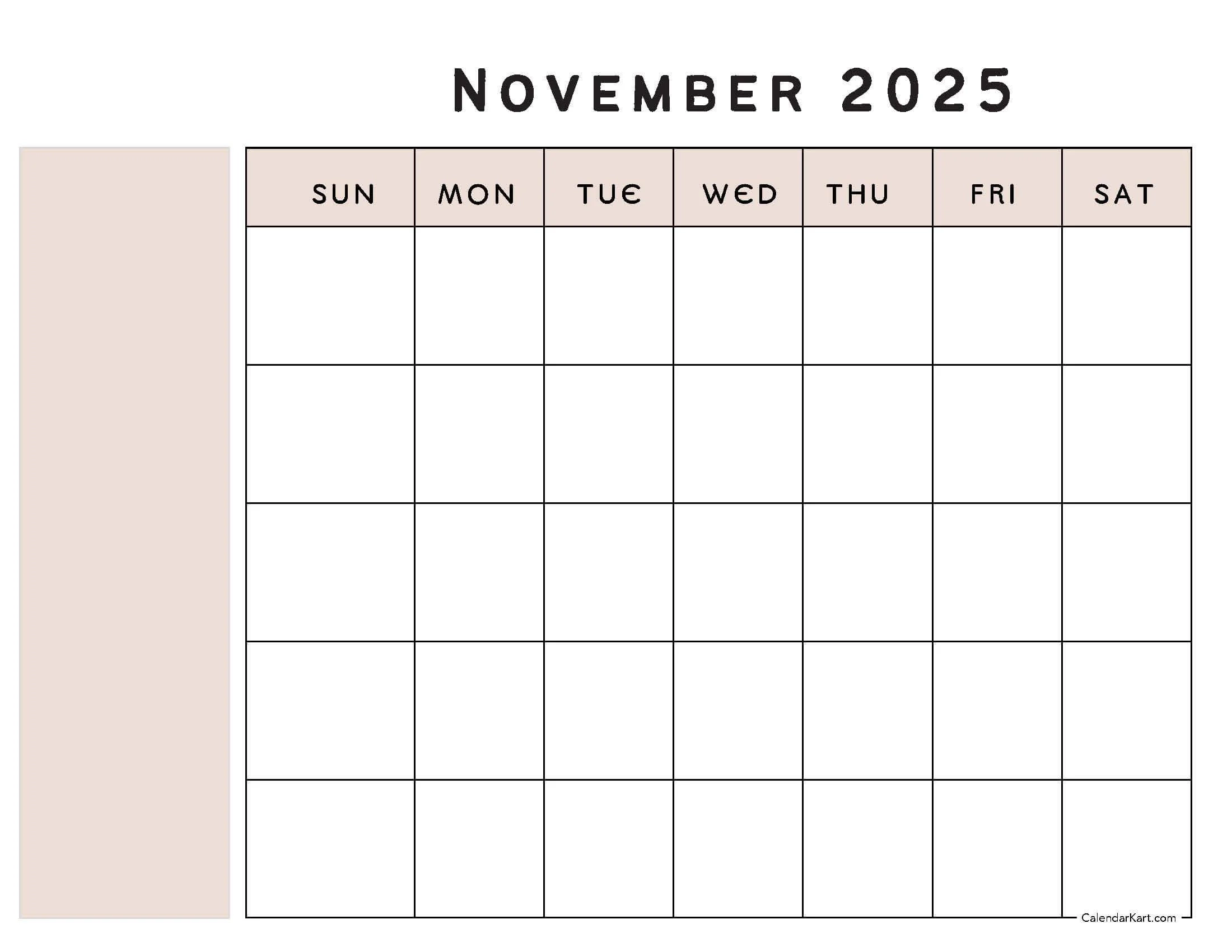 Printable November Calendar Grid