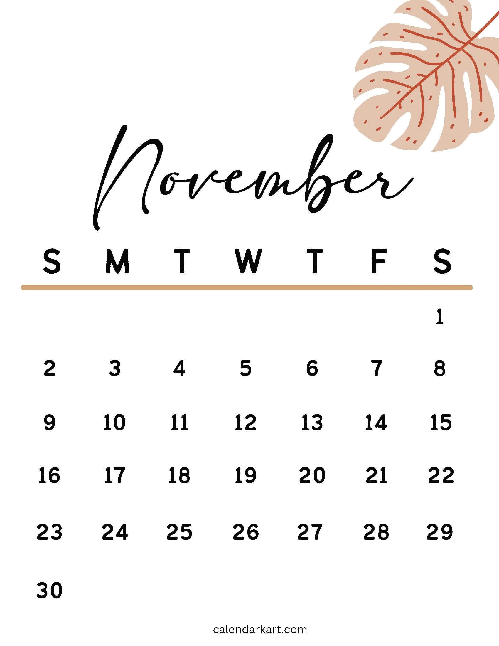November Calendar Printable Weekends Shaded