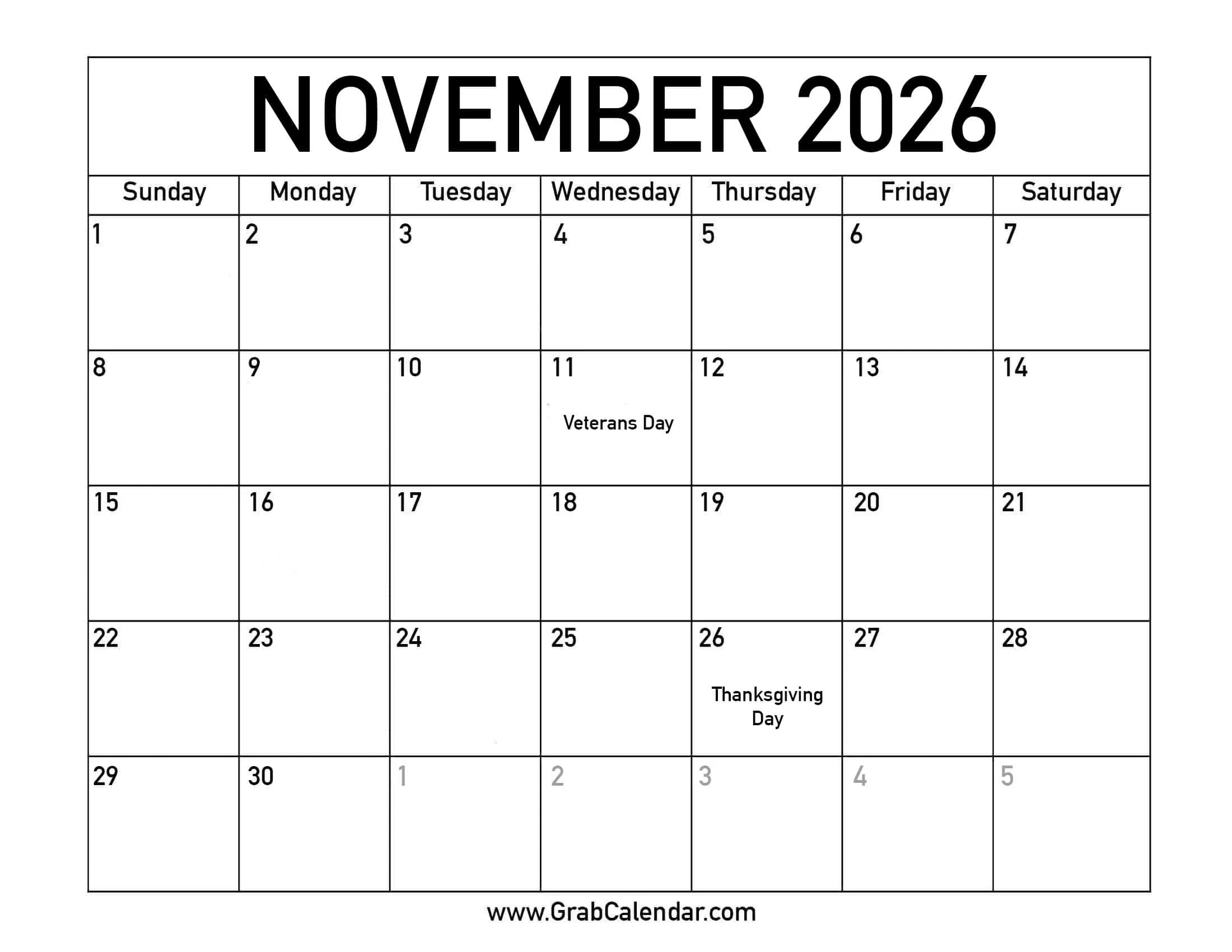 Free Cute November Printable Calendar Free Cute November Printable Calendar