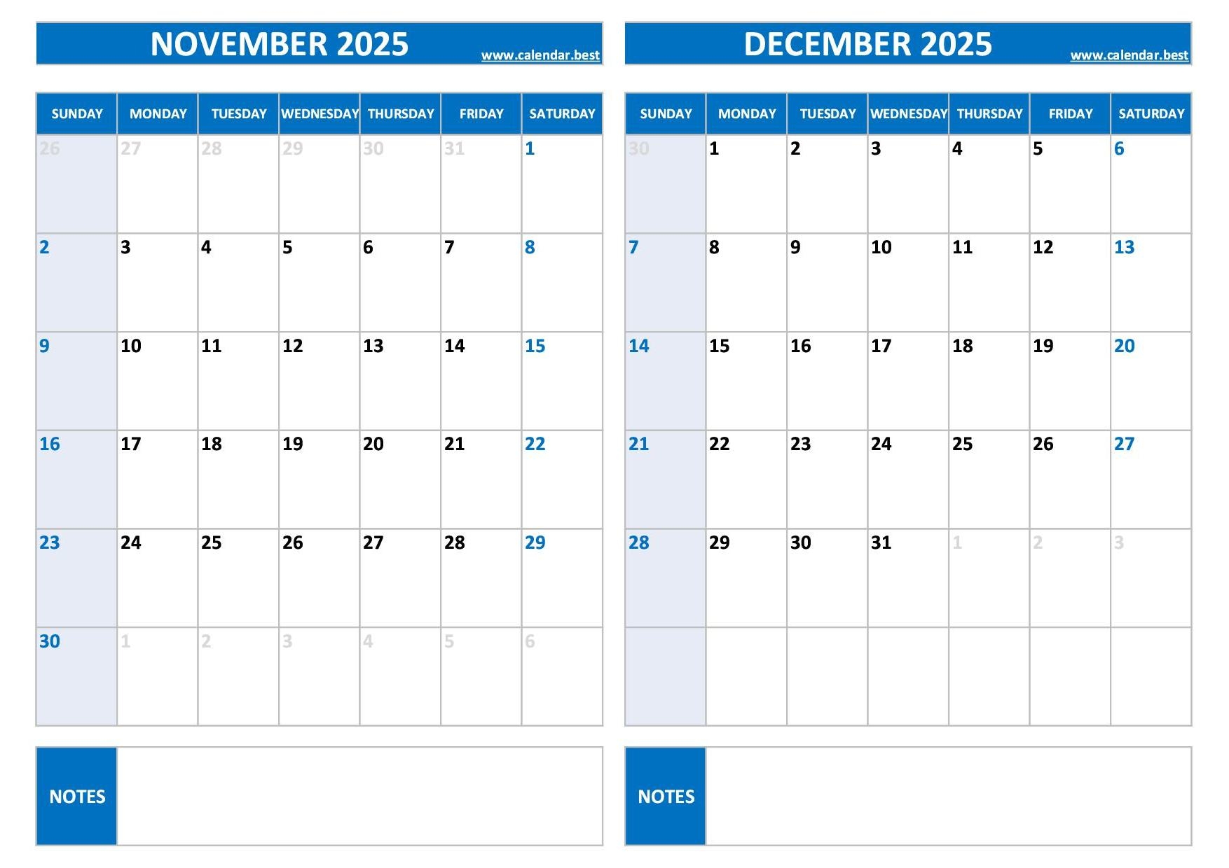 Printable November And December 2025 Calendar Free PDF amp JPG 