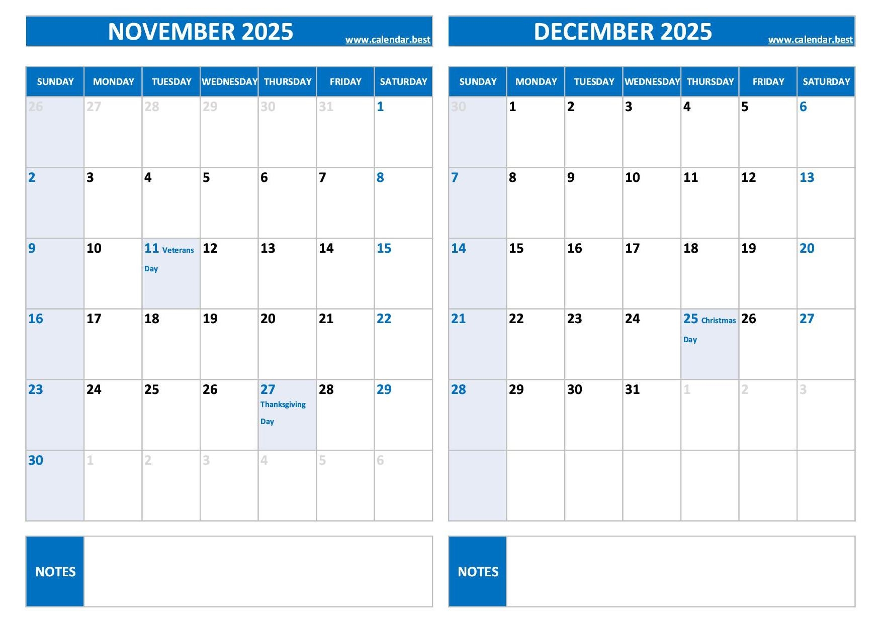 Printable November And December 2025 Calendar Free PDF amp JPG 