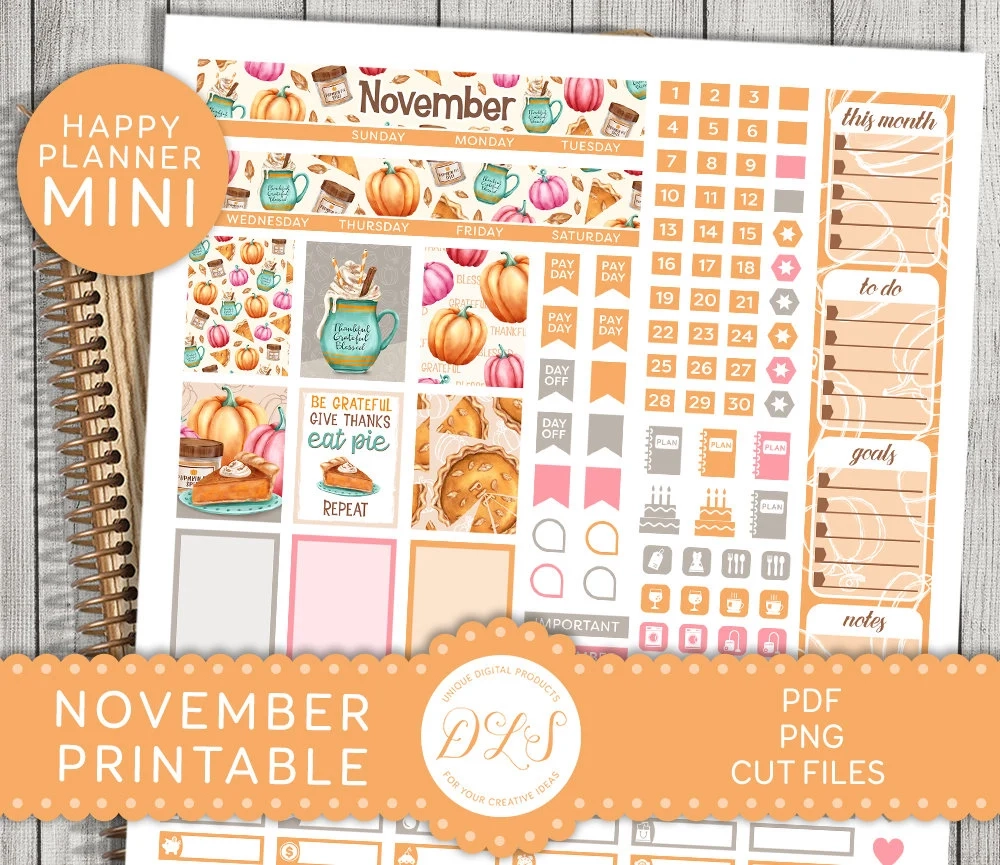 November Calendar Planner Printable Stickers