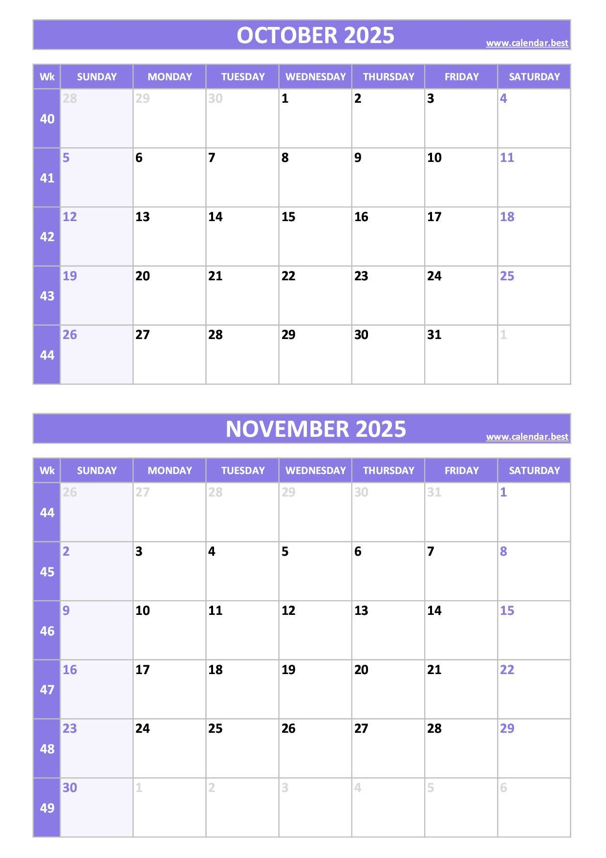 Printable October And November Calendar