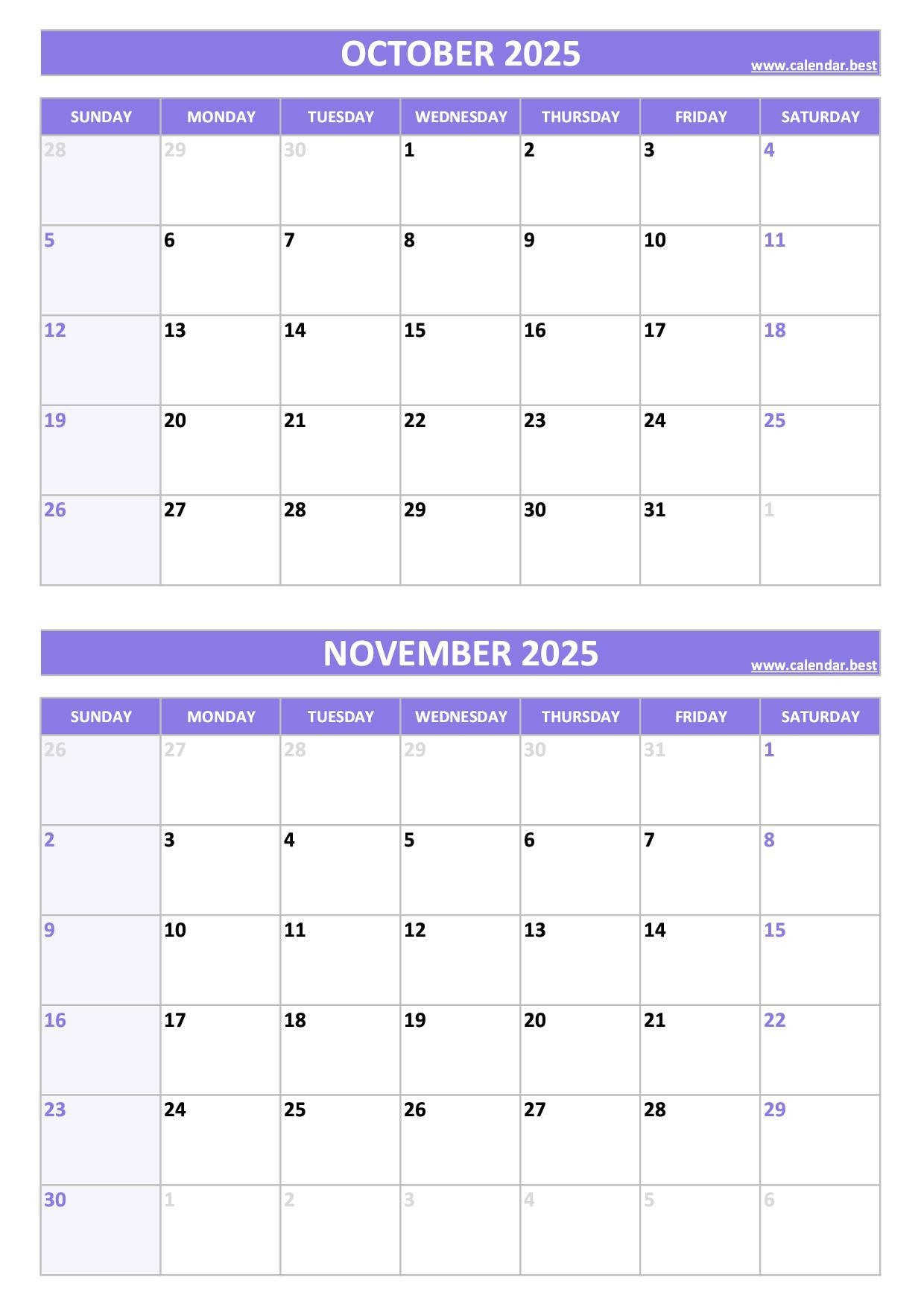Printable October And November 2025 Calendar Free PDF amp JPG 