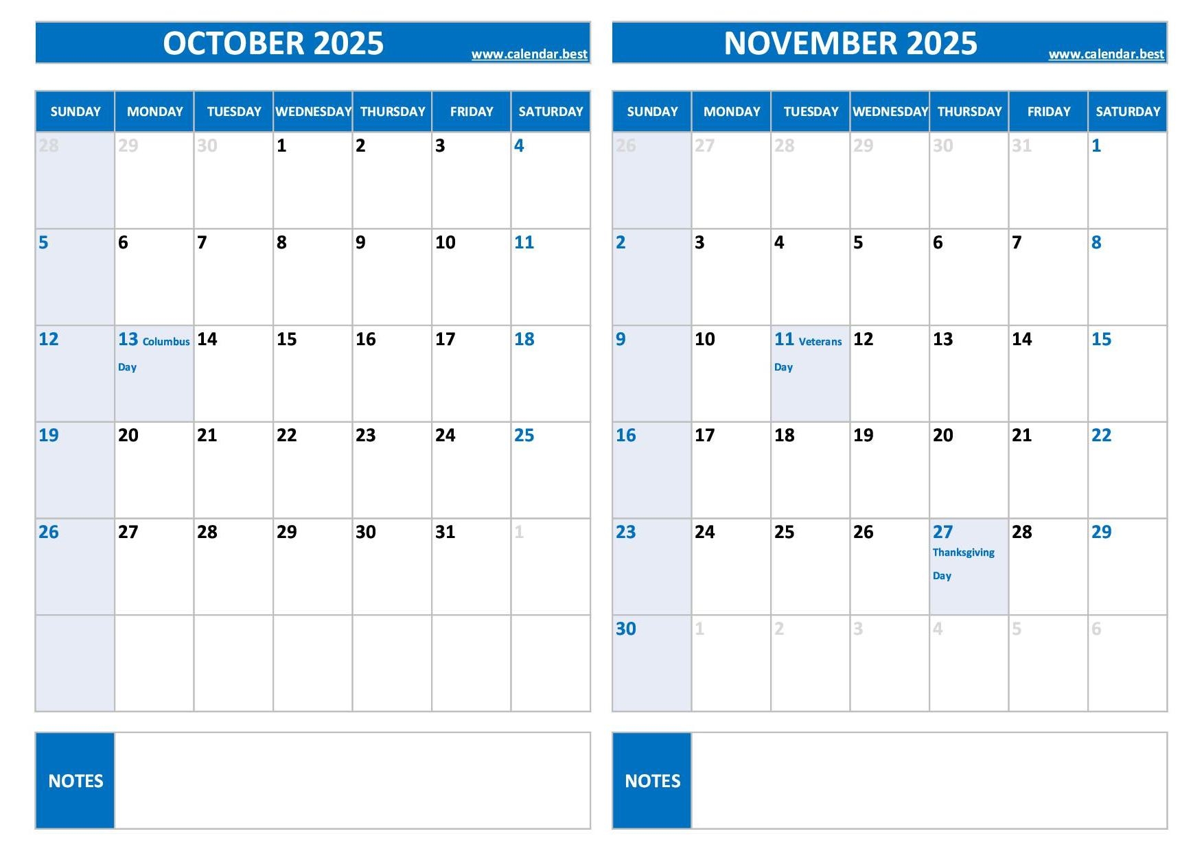 Printable October And November 2025 Calendar Free PDF amp JPG 