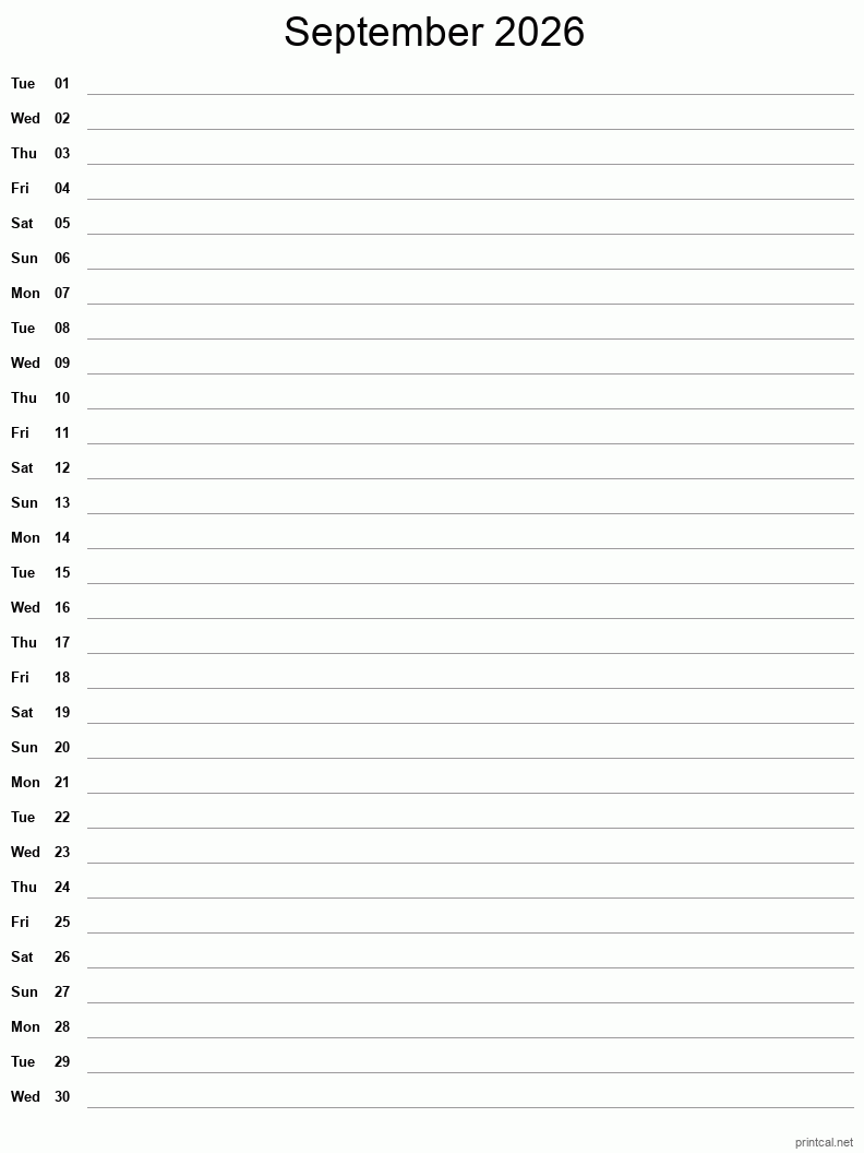 Printable September 2026 Calendar Free Printable Calendars
