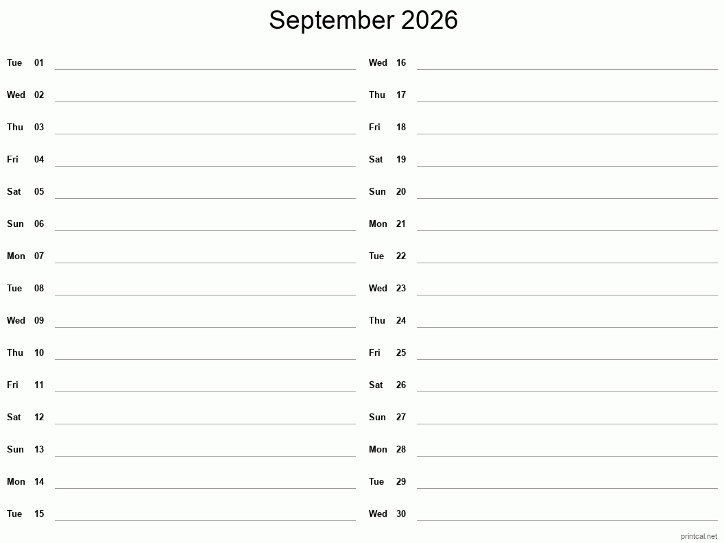 Printable Calendar 2026 September To December