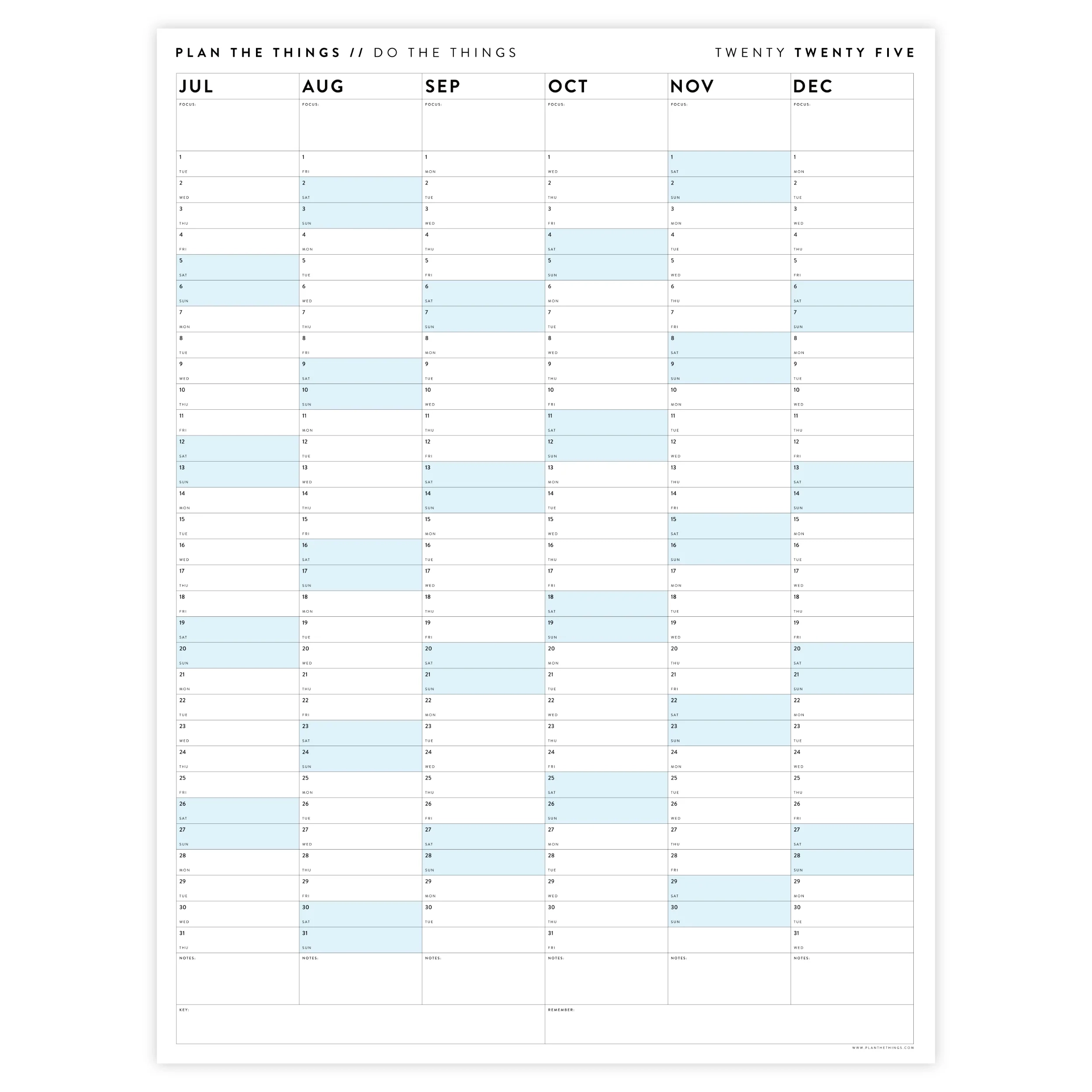 PRINTABLE SIX MONTH 2025 WALL CALENDAR JULY TO DECEMBER WITH 