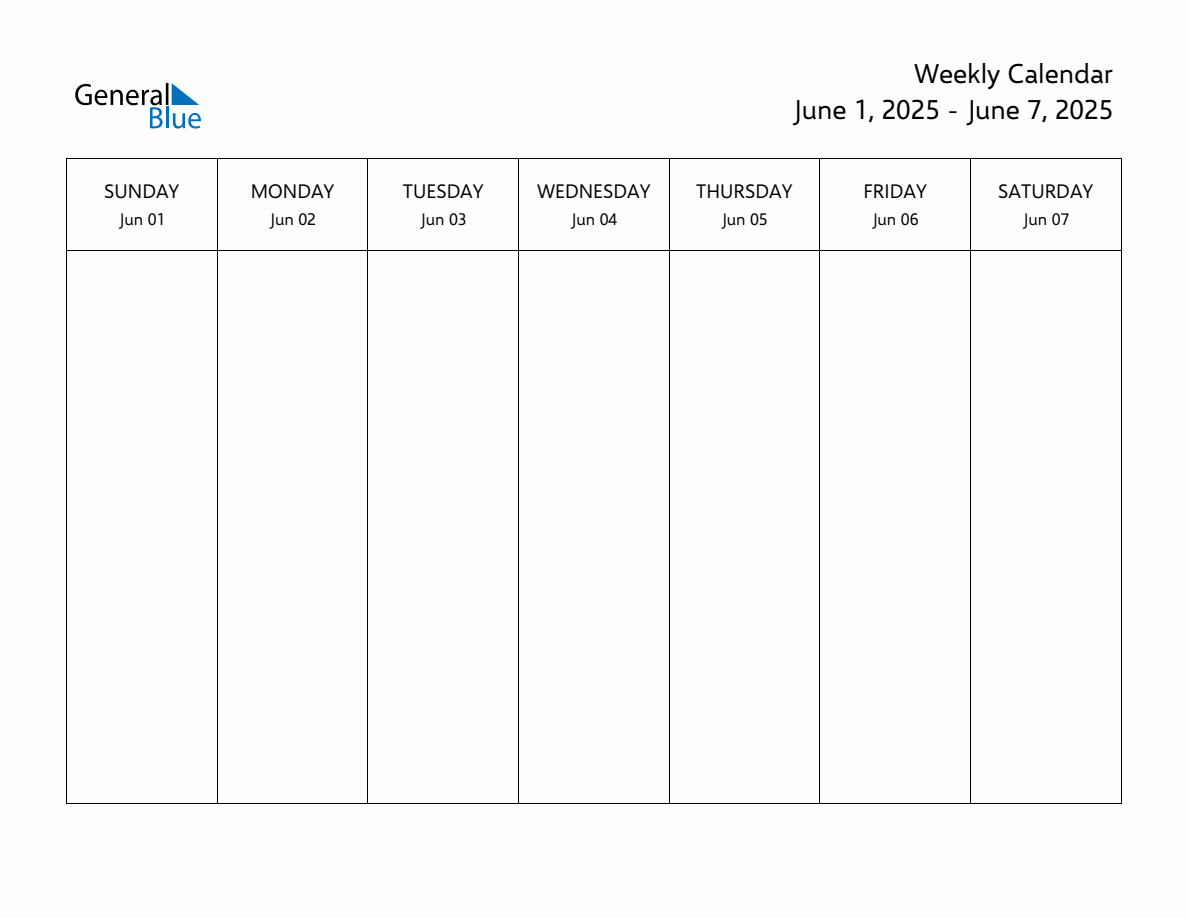 Printable Weekly Calendar For Week 23 Of 2025 Jun 1 Jun 7 