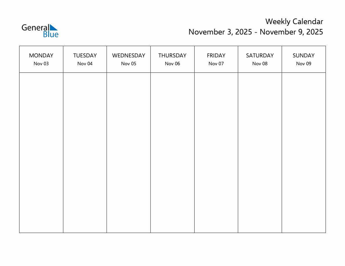 Printable Weekly Calendar For Week 45 Of 2025 Nov 3 Nov 9 