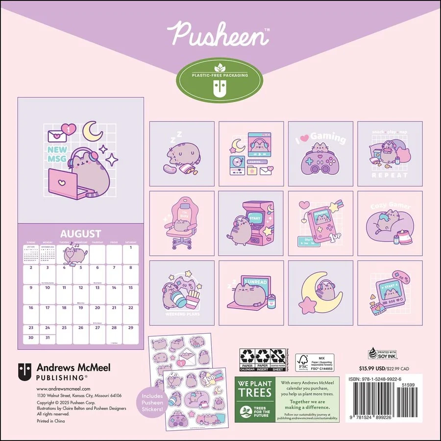Pusheen Day Off Plans 2026 Wall Calendar Www shoptherocket
