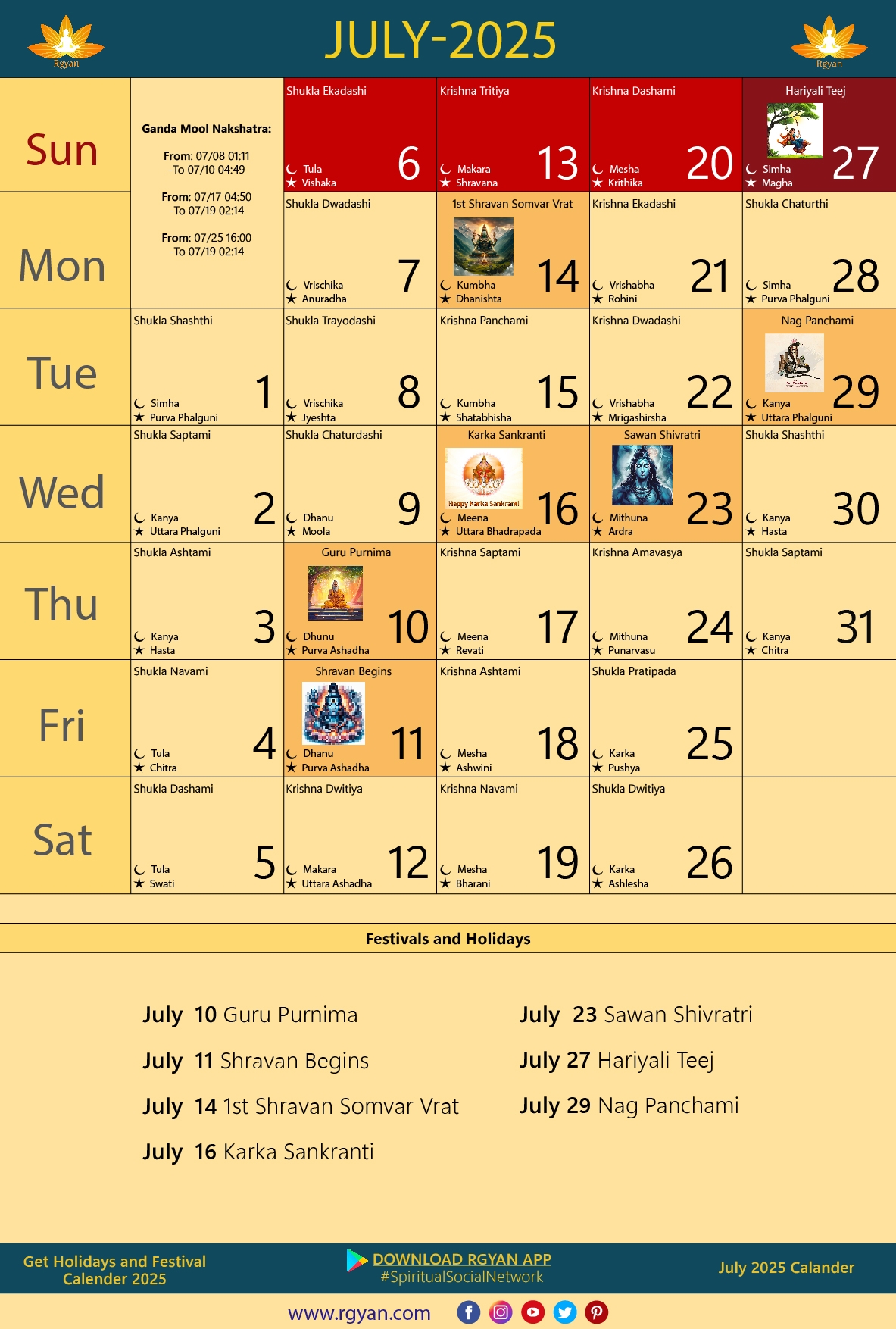 Rgyan Important Dates In July 2025 Indian Lunar Calendar 