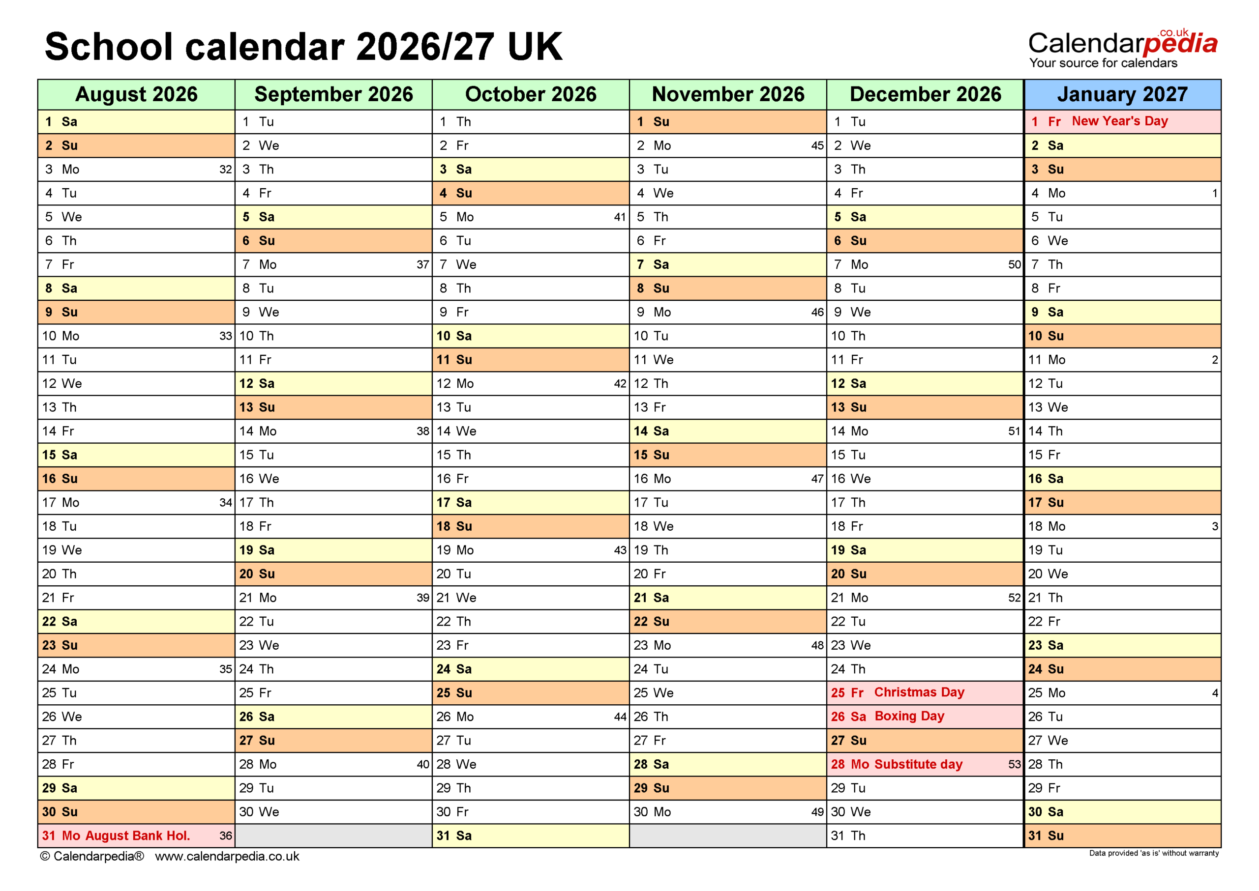 School Calendars 2026 27 UK Free Printable PDF Templates