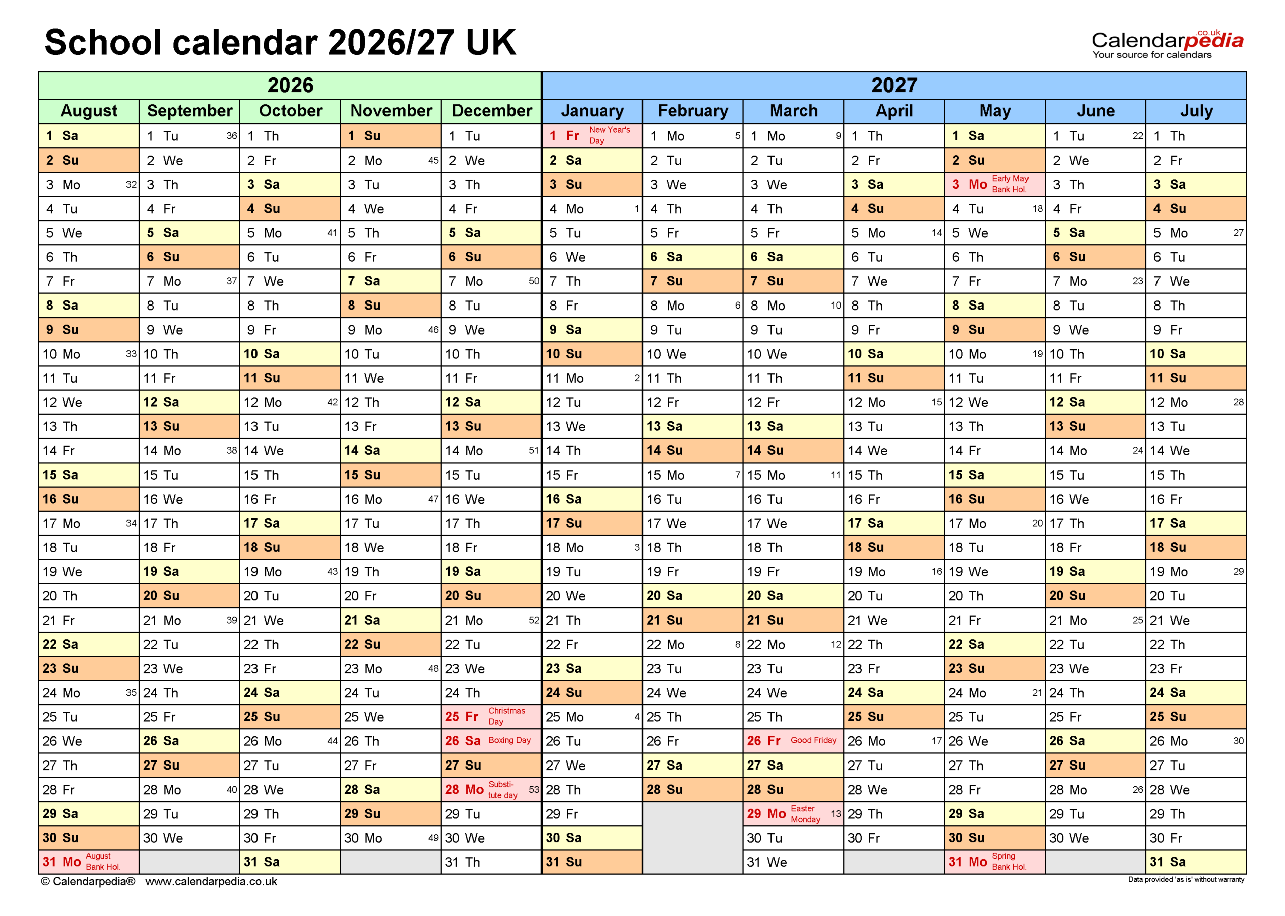 School Calendars 2026 27 UK Free Printable PDF Templates