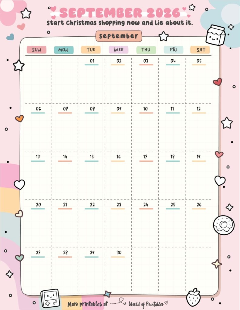 September 2026 Calendar 200 Free Printable PDFs World Of 