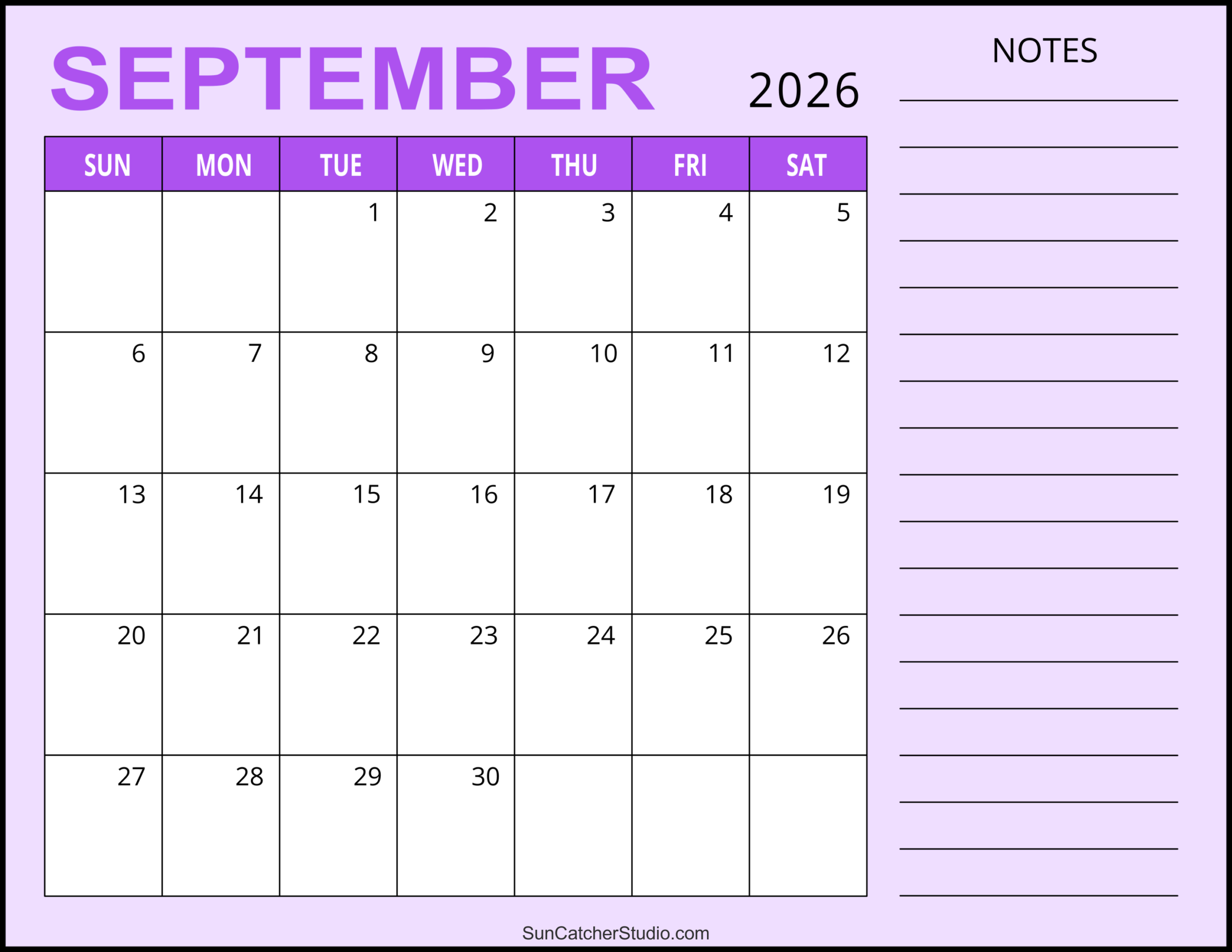 Blank September Calendar 2026