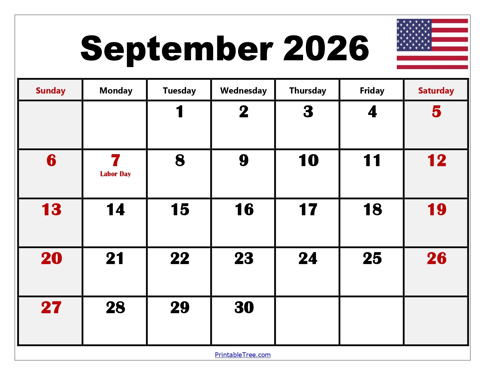 September 2026 Printable Blank Calendar