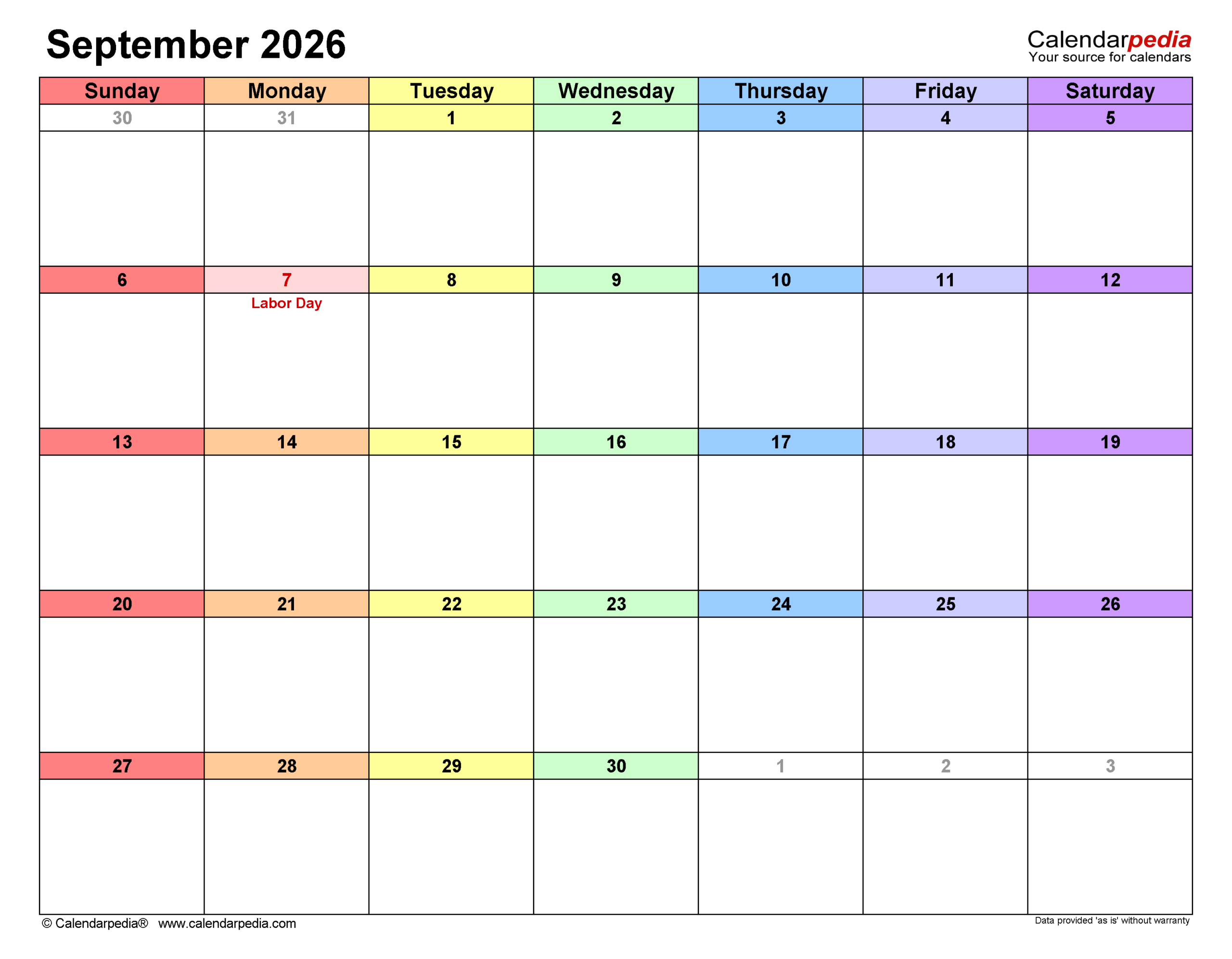 September 2026 Calendar Templates For PDF Excel And Word