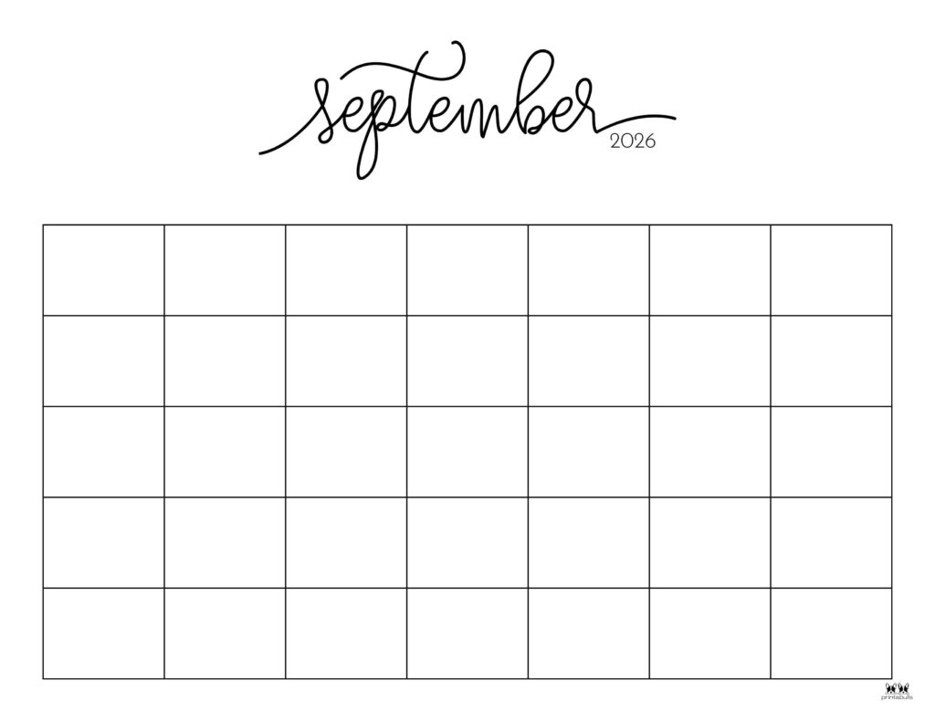 Blank September 2026 Printable Calendars