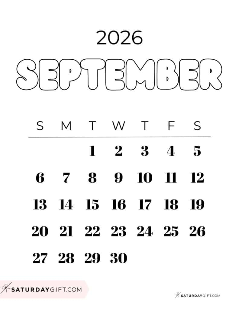 September 2026 Calendars 23 Cute Free Printable PDFs By SaturdayGift