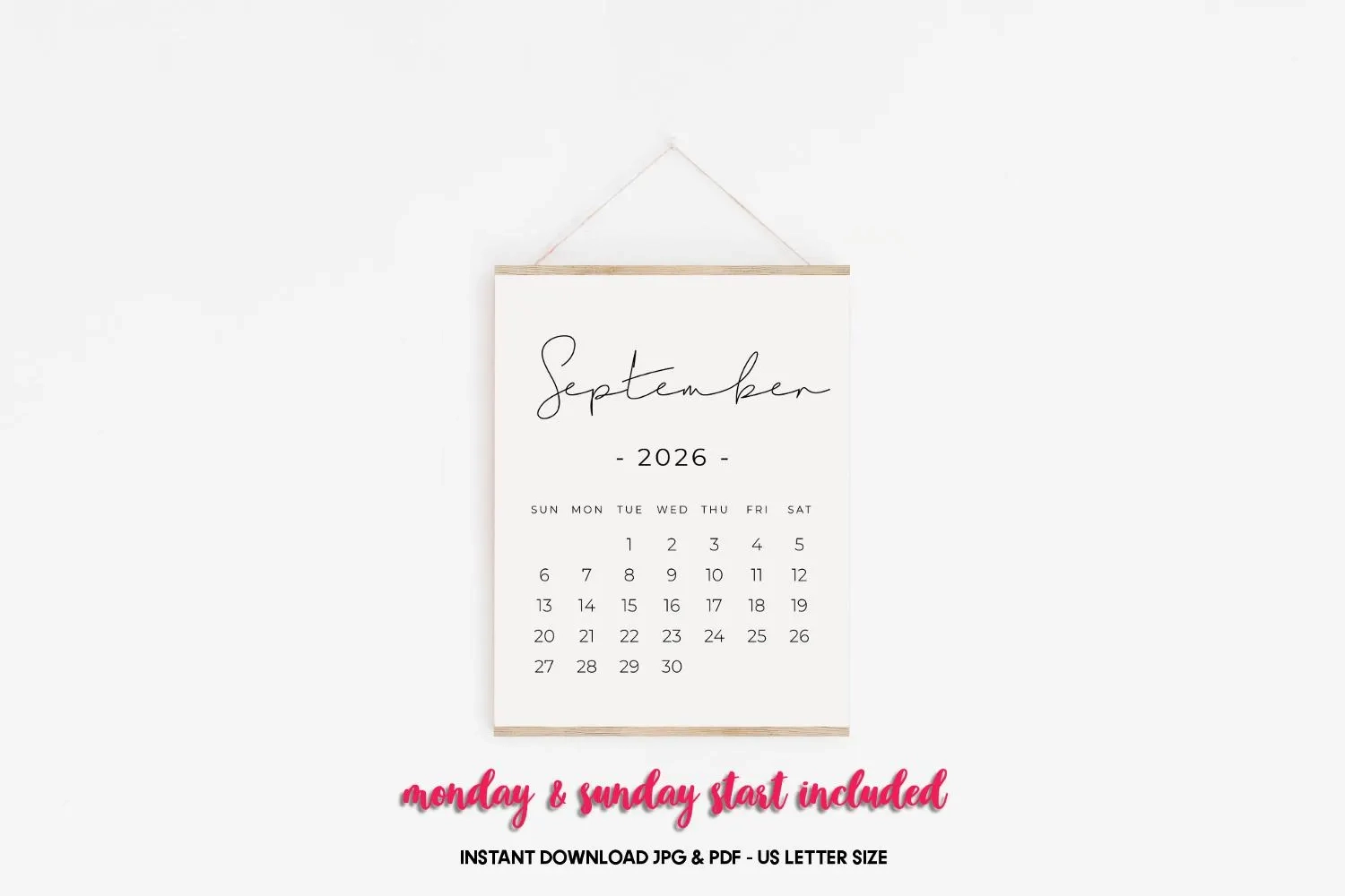 September 2026 Printable Calendar Pregnancy Calendar Digital 