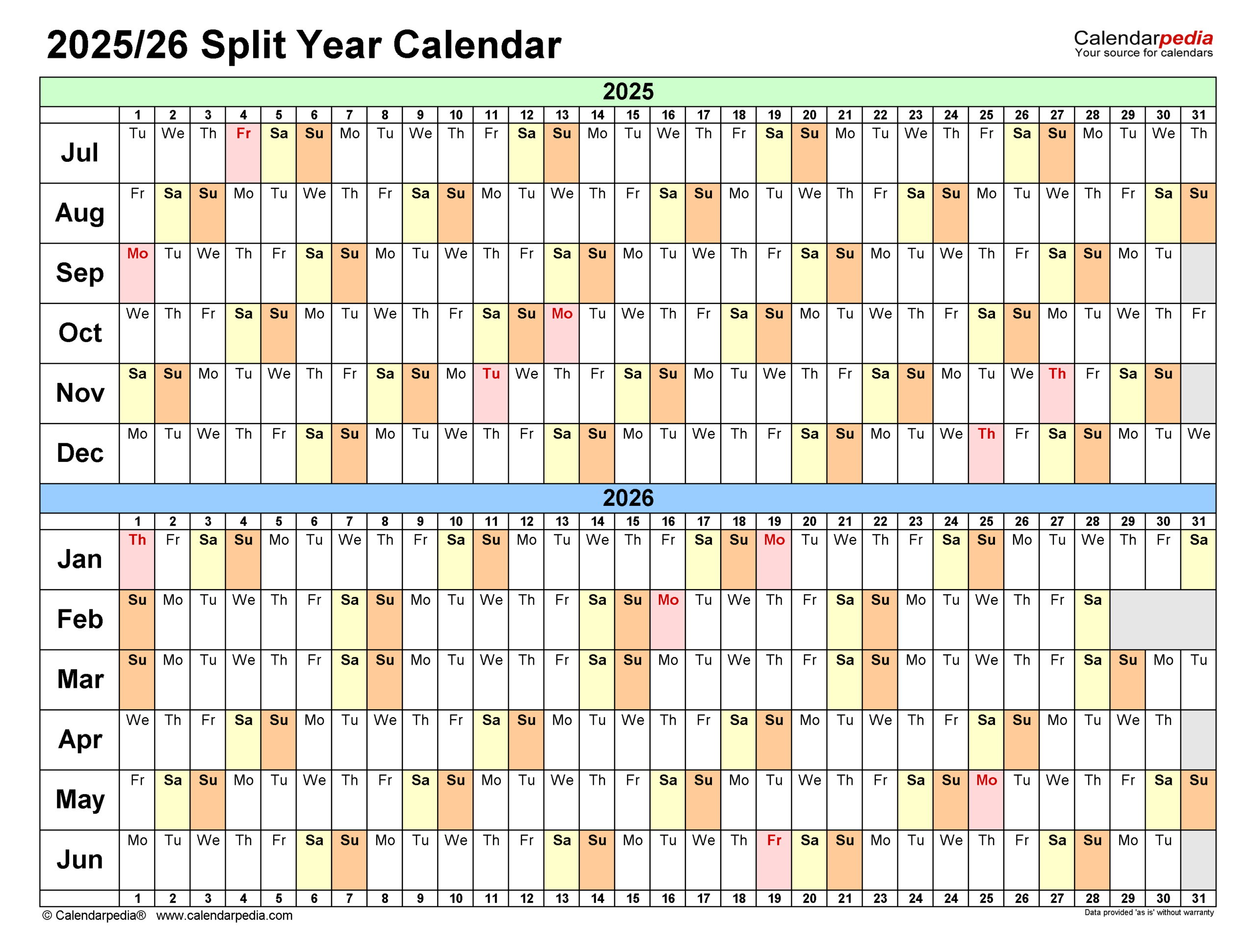 July 2025 June 2026 Calendar
