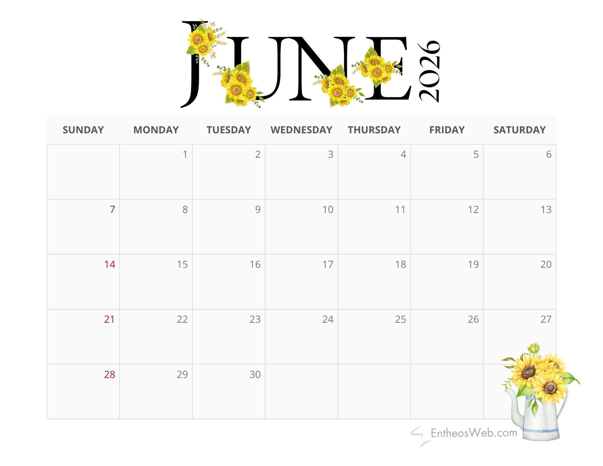 Sunflowers 2026 Monthly amp 2 4 6 Month Printable Calendars 