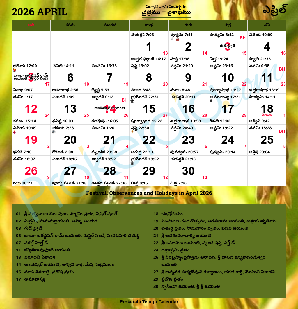 Telugu Calendar 2026 Andhra Pradesh amp Telangana Festivals 