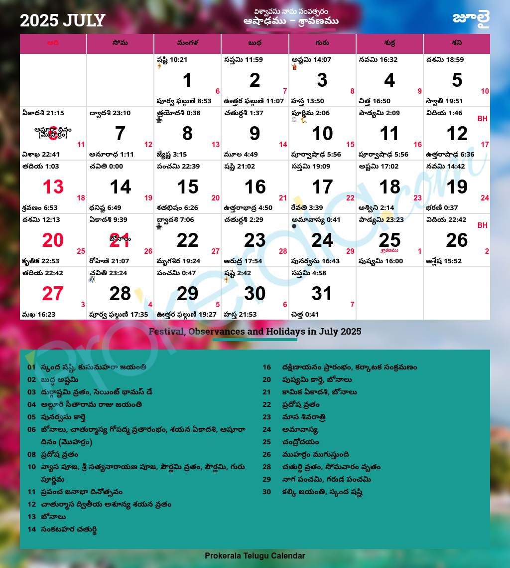 Telugu Calendar July 2025 2025 