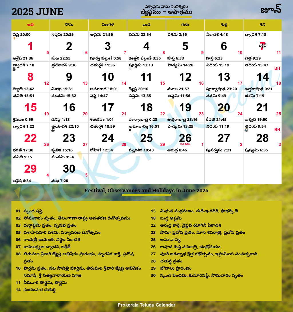 Telugu Calendar June 2025 2025 