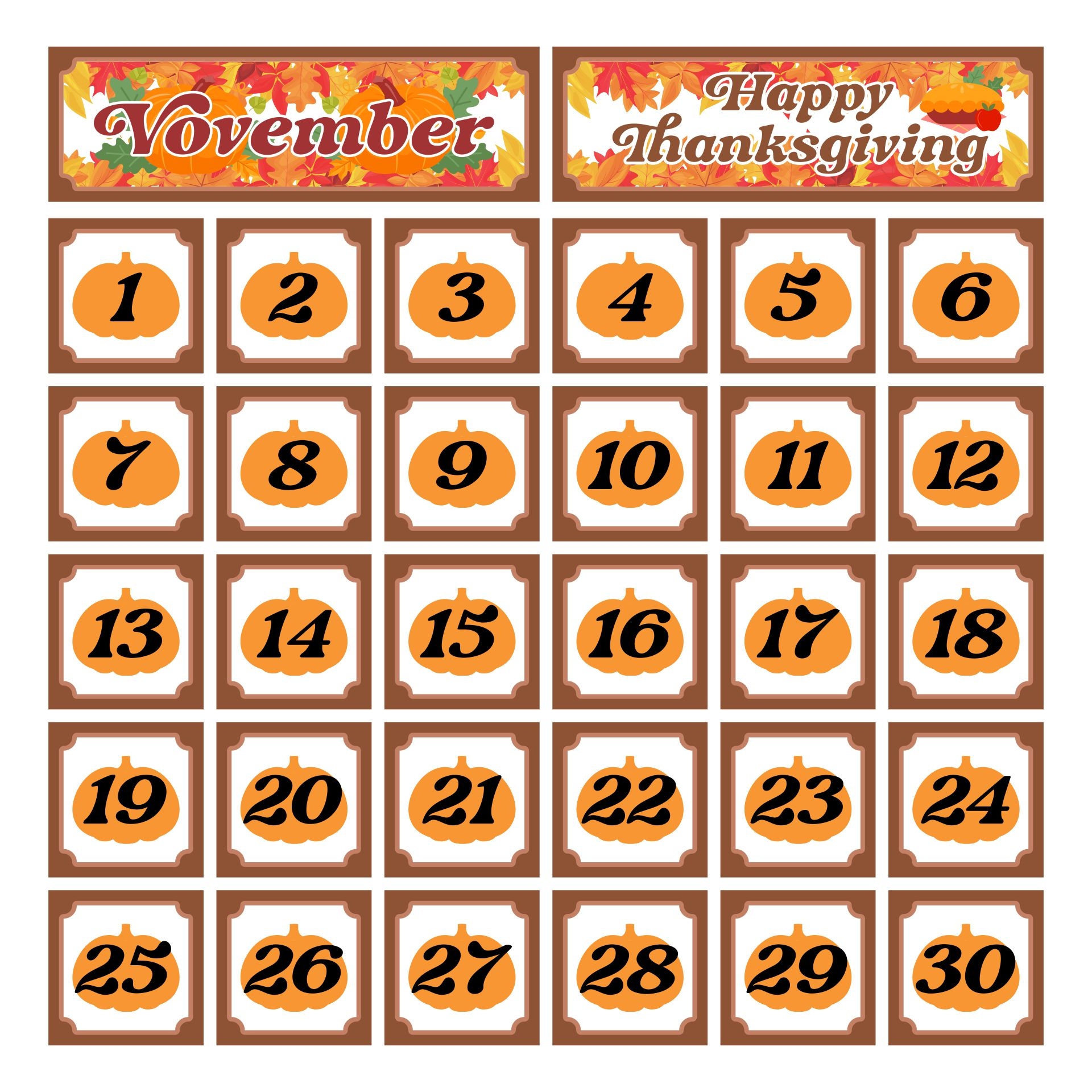Printable November Calendar Numbers Printable November Calendar Numbers