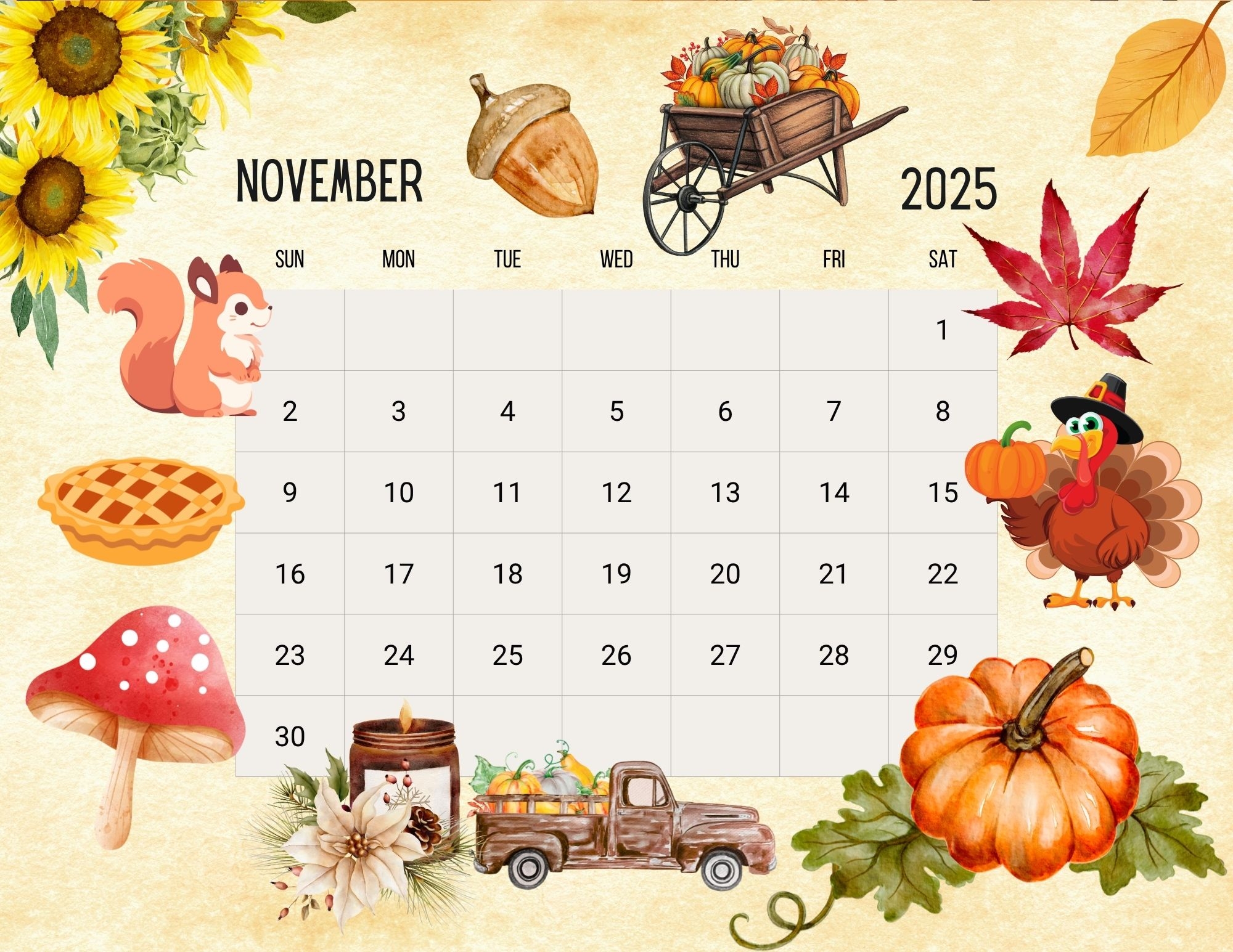 Thanksgiving November Printable Calendar EntheosWeb