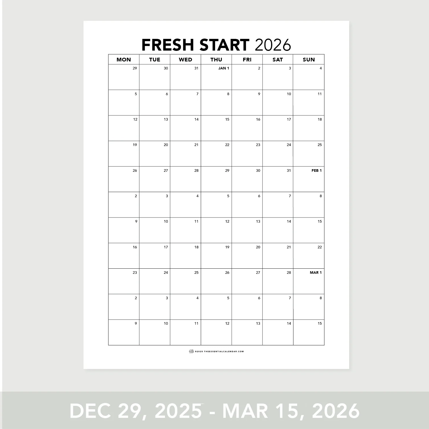 The Essential Family Calendar Fresh Start Monday start The 