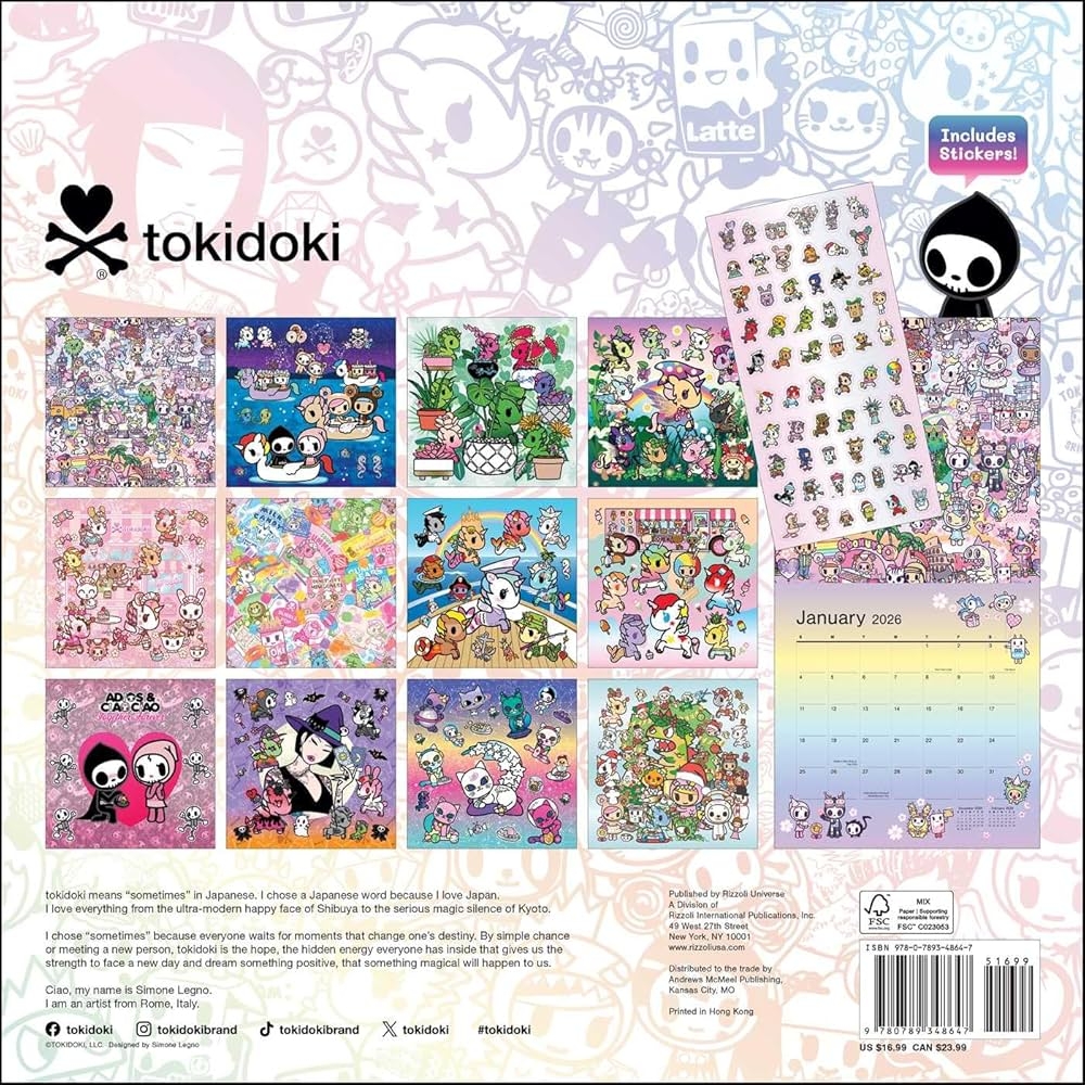 Tokidoki 2026 Wall Calendar Legno Simone 9780789348647 