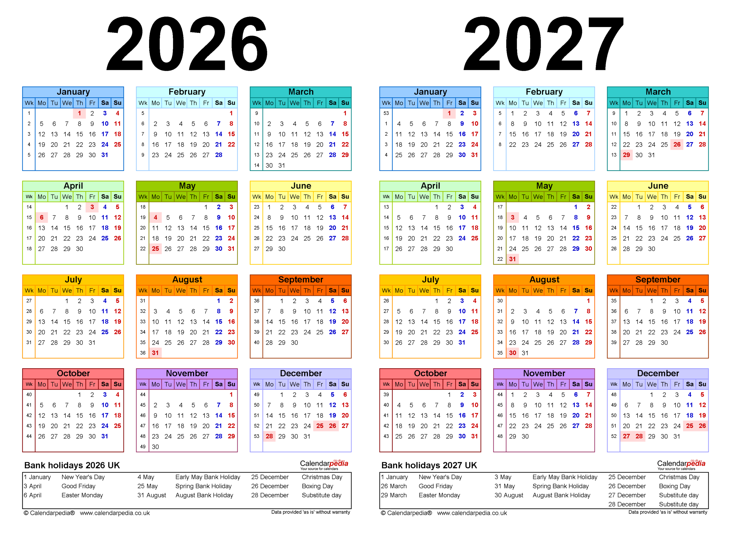 Two Year Calendars For 2026 And 2027 UK For Microsoft Word