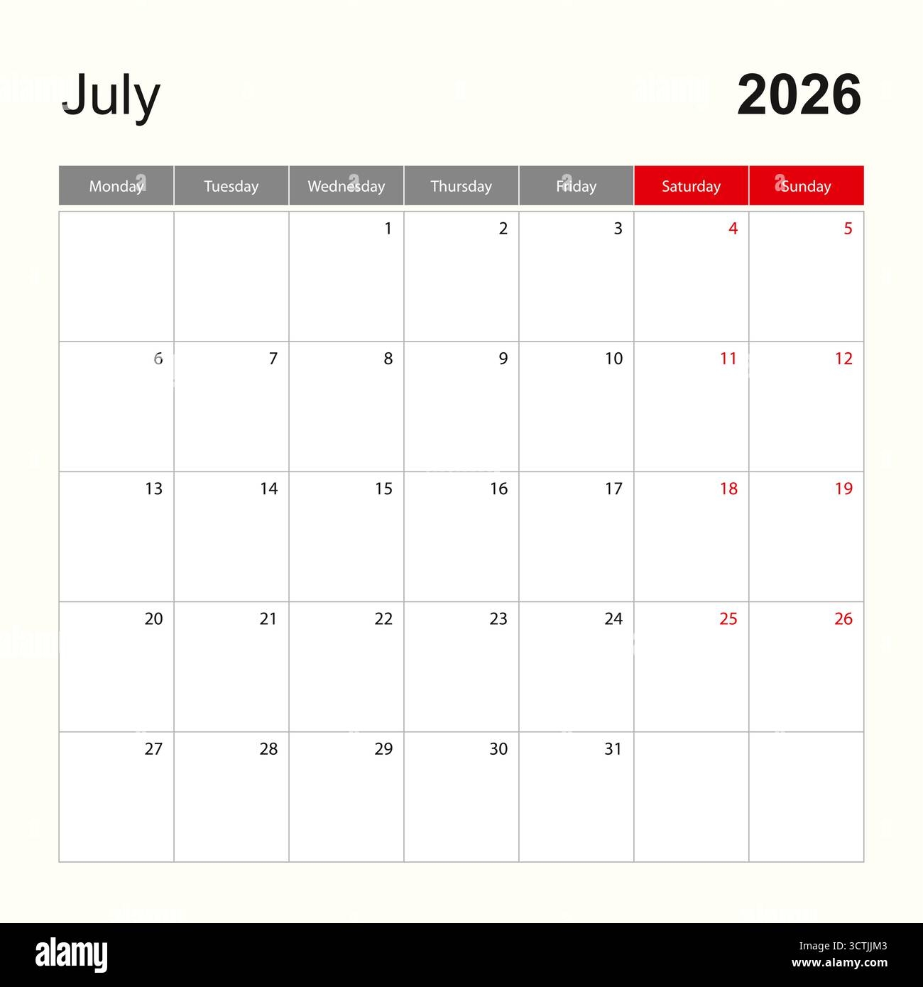 Wall Calendar Template For July 2026 Holiday And Event Planner 