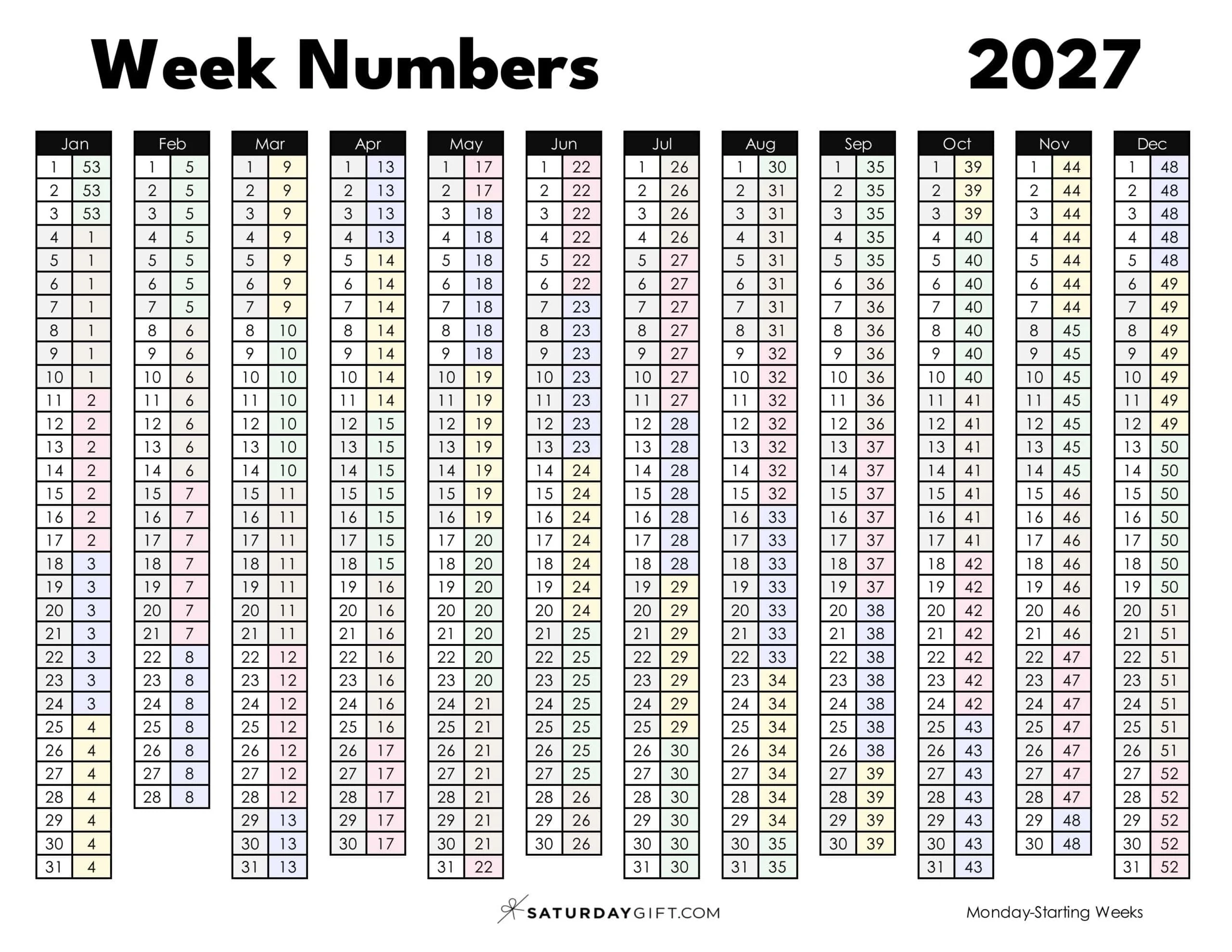 Week Numbers For 2027 What Week Is It SaturdayGift