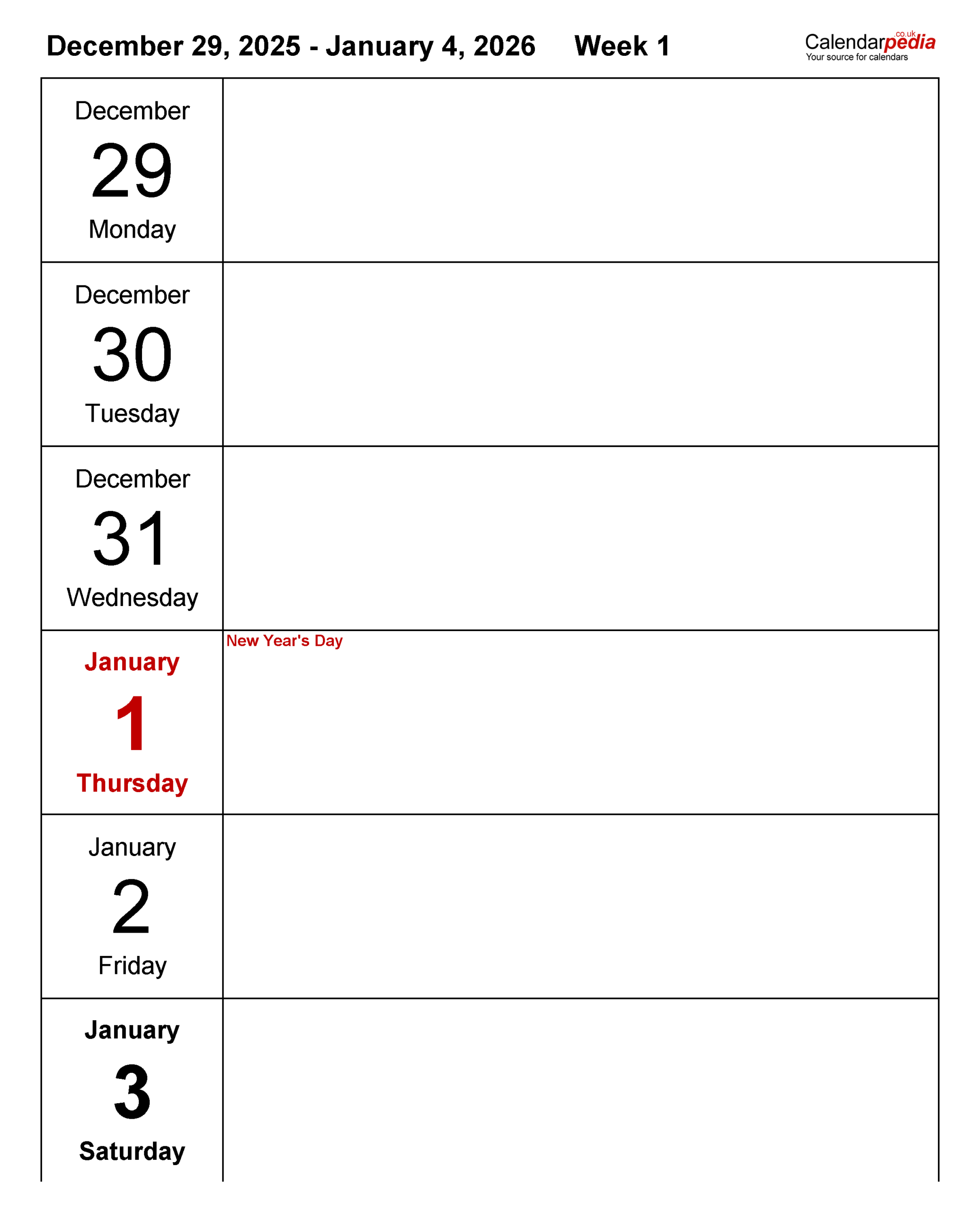 Calendar Printable Weekly December 2026